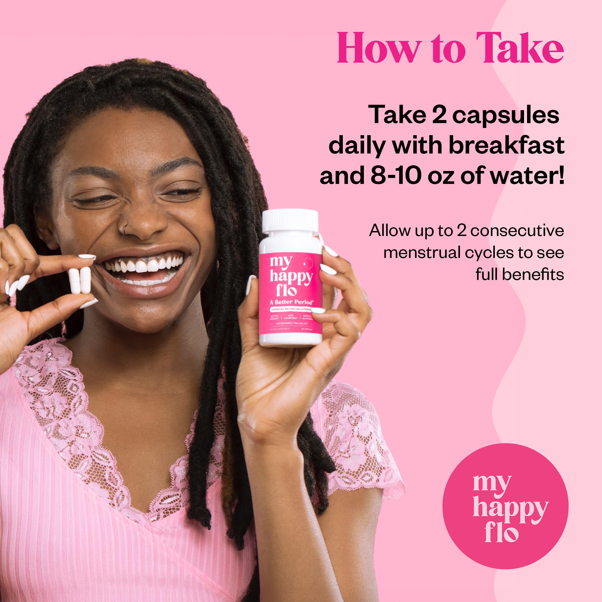 My Happy Flo PMS Support Supplement for Women with Iron, PMS Relief Hormone Support for Women, 10-in-1 PMDD Supplements for Women | DIM & I3C Indole-3-Carbinol for Cramp Relief, Heavy Flow - 60 Caps My Happy FloAu supplements