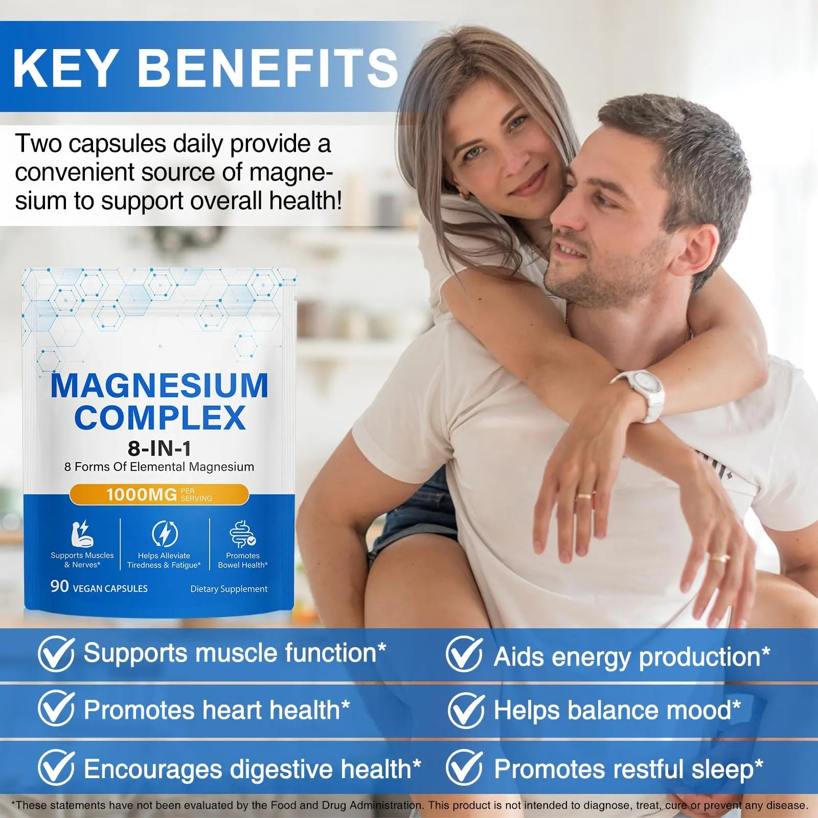 8-in-1 Magnesium Complex Supplement 90 Count, Magnesium Complex Capsules with Magnesium Glycinate, Citrate, Malate, Taurate, Easy Absorption for Sleep, Muscle Relaxation, Nerve & Heart Health, Energy BOIUOITInz supplements