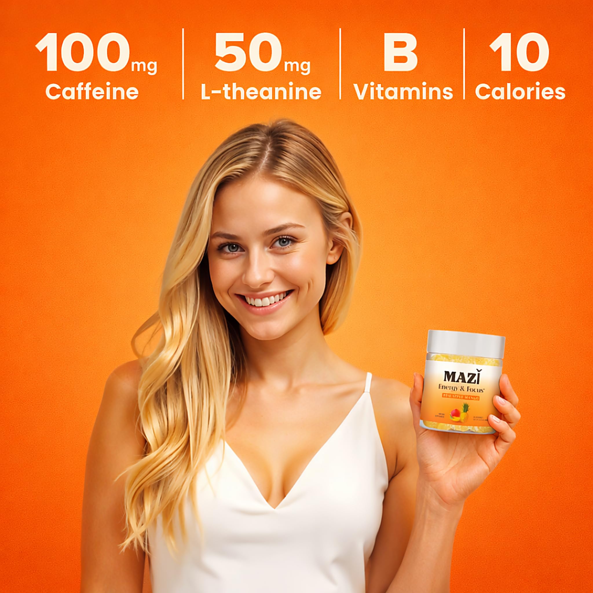 Energy & Focus Gummies | 100mg Natural Caffeine + L-Theanine + Vitamin B6 & B12 + CoQ10 | Nootropic Cognitive Brain Performance Supplement | No Crash or Jitters MAZIAu supplements