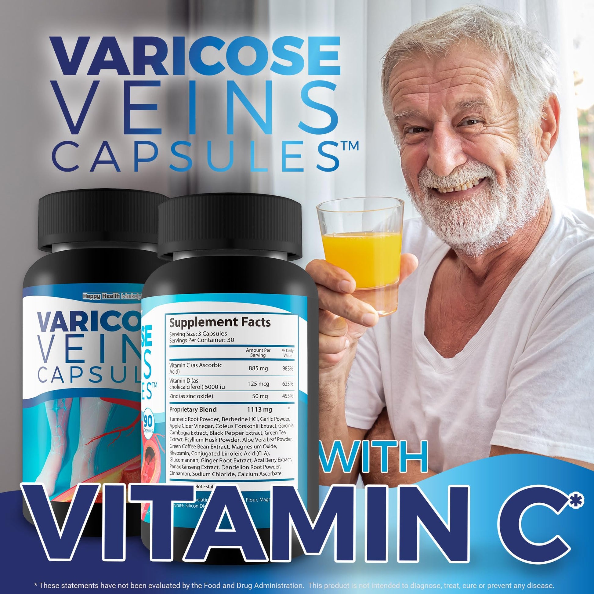 Varicose Veins Capsules - Our Best Natural Varicose Veins Treatment - Varicose Vein Supplement Anti Varicose Veins Women - Herbal Varicose Veins Treatment for Legs - Herbal Remedies for Varicose Veins Happy Health MarketplaceAu supplements
