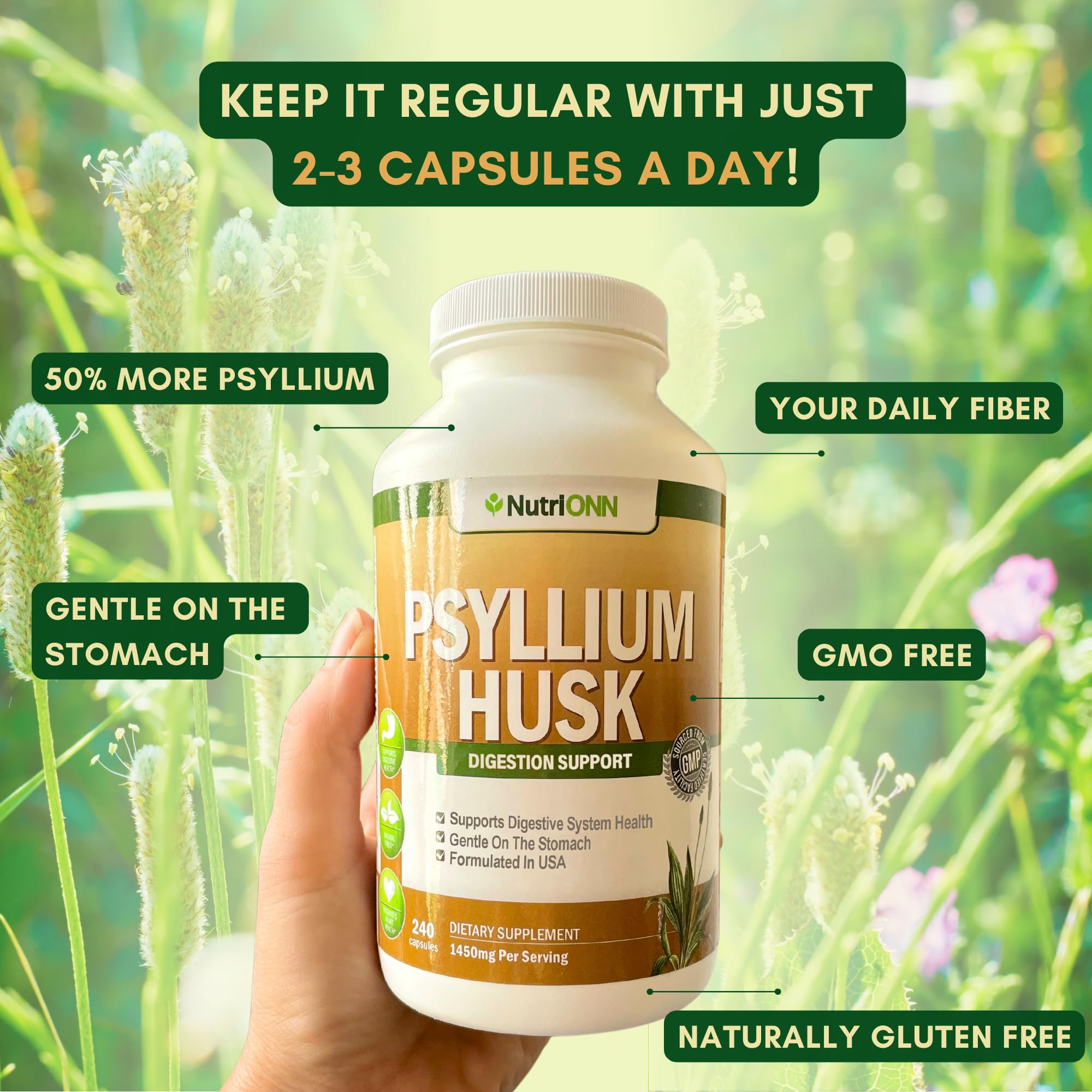 NutriONN PSYLLIUM Husk Capsules - 1450mg Per Serving - 240 Capsules - Double Strength NutriONNAu supplements
