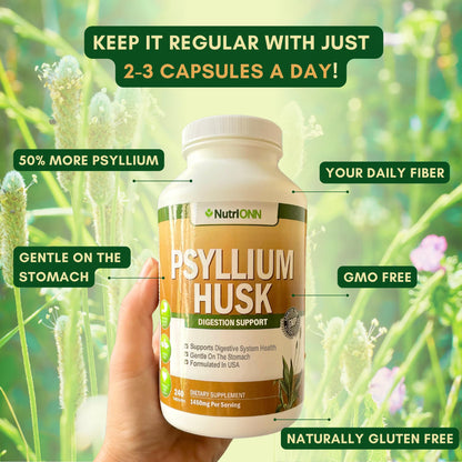 NutriONN PSYLLIUM Husk Capsules - 1450mg Per Serving - 240 Capsules - Double Strength NutriONNUS supplements