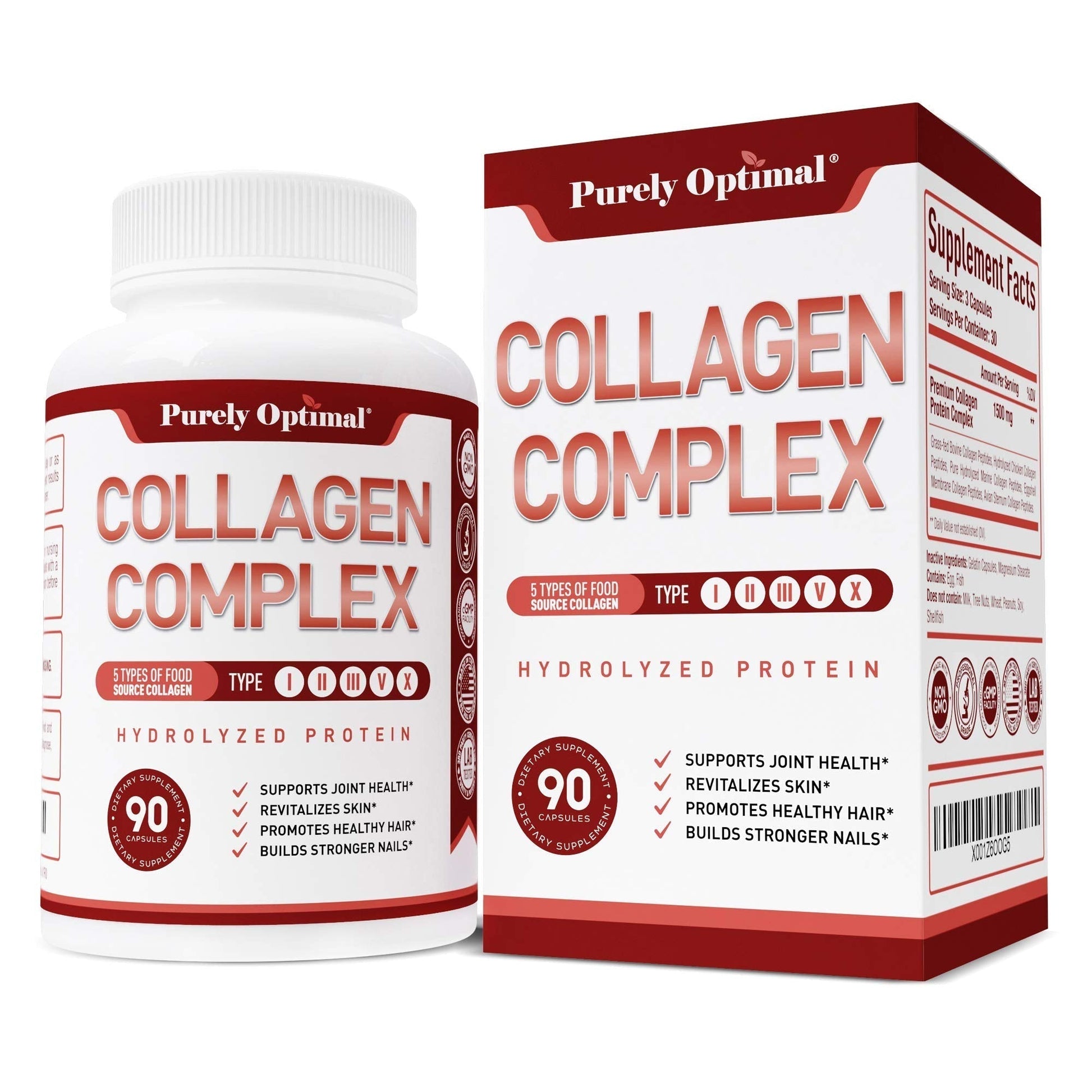 Purely Optimal Premium Multi Collagen Peptides Capsules (Types I, II, III, V, X) - Hair Purely OptimalUS supplements