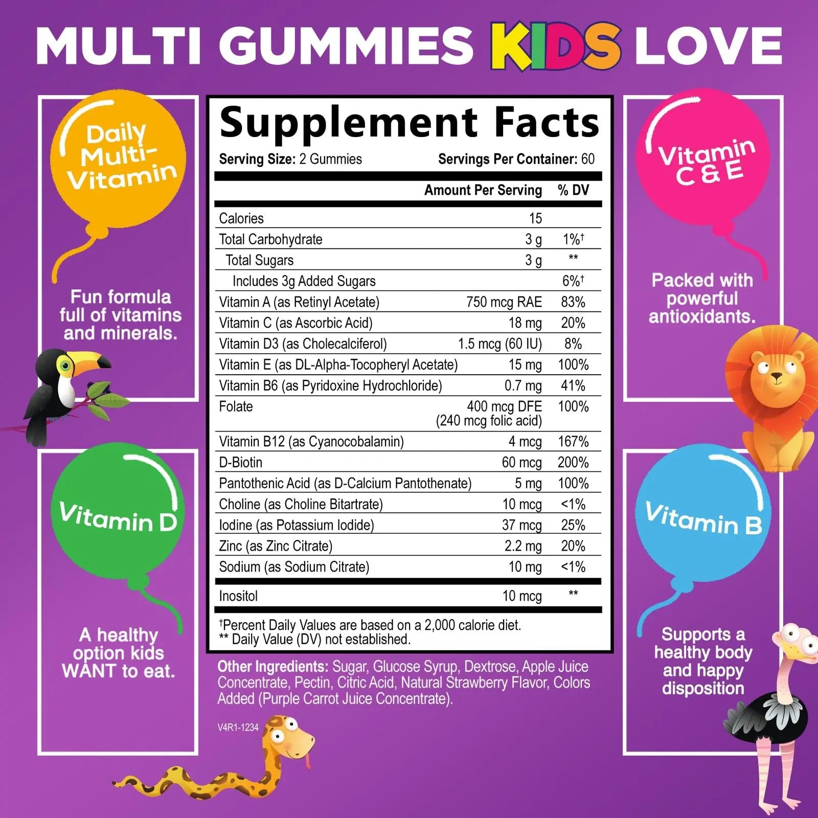 Multivitamin for Kids - Complete Daily Children's Multi Vitamin Gummies with Vitamin D, B Vitamins, Zinc & More - Energy, Memory Focus Nature's NutritionAu supplements