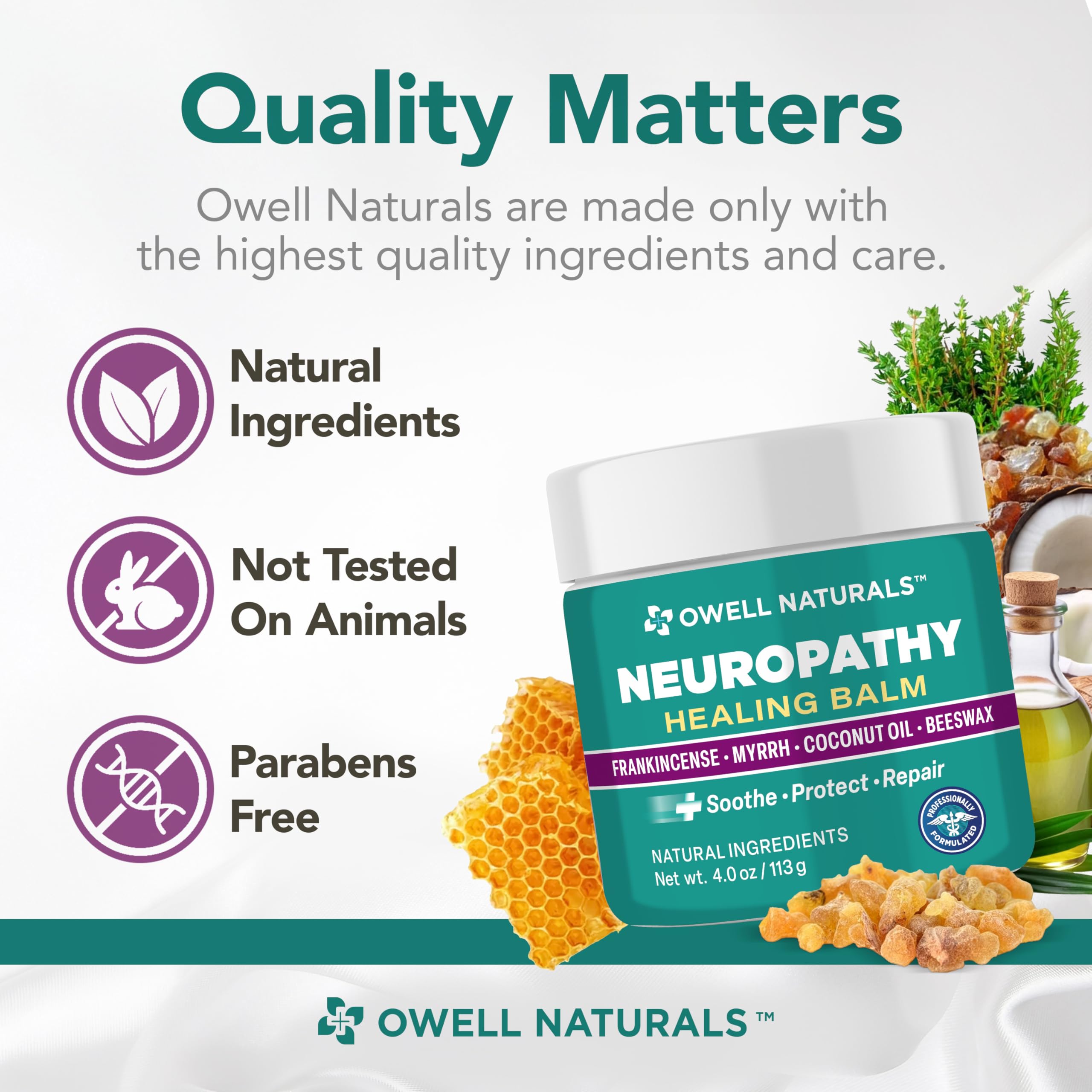 OWELL NATURALS Neuropathy Healing Balm, Fast Acting, with Frankincense, Myrrh, Coconut Oil & Beeswax, Natural Ingredients – Soothe, Protect & Repair, 4 oz (Pack of 1) Owell NaturalsAu supplements
