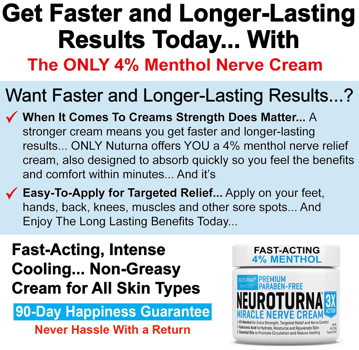 Neuropathy Nerve Relief Cream - Premium Nerve Cream 3X Action for Targeted Relief and Soothing Nerve Comfort - Maximum Strength with 4% Menthol Arnica MSM for Feet Hands Legs Toes & Back - Large 4 Oz NuturnaAu supplements