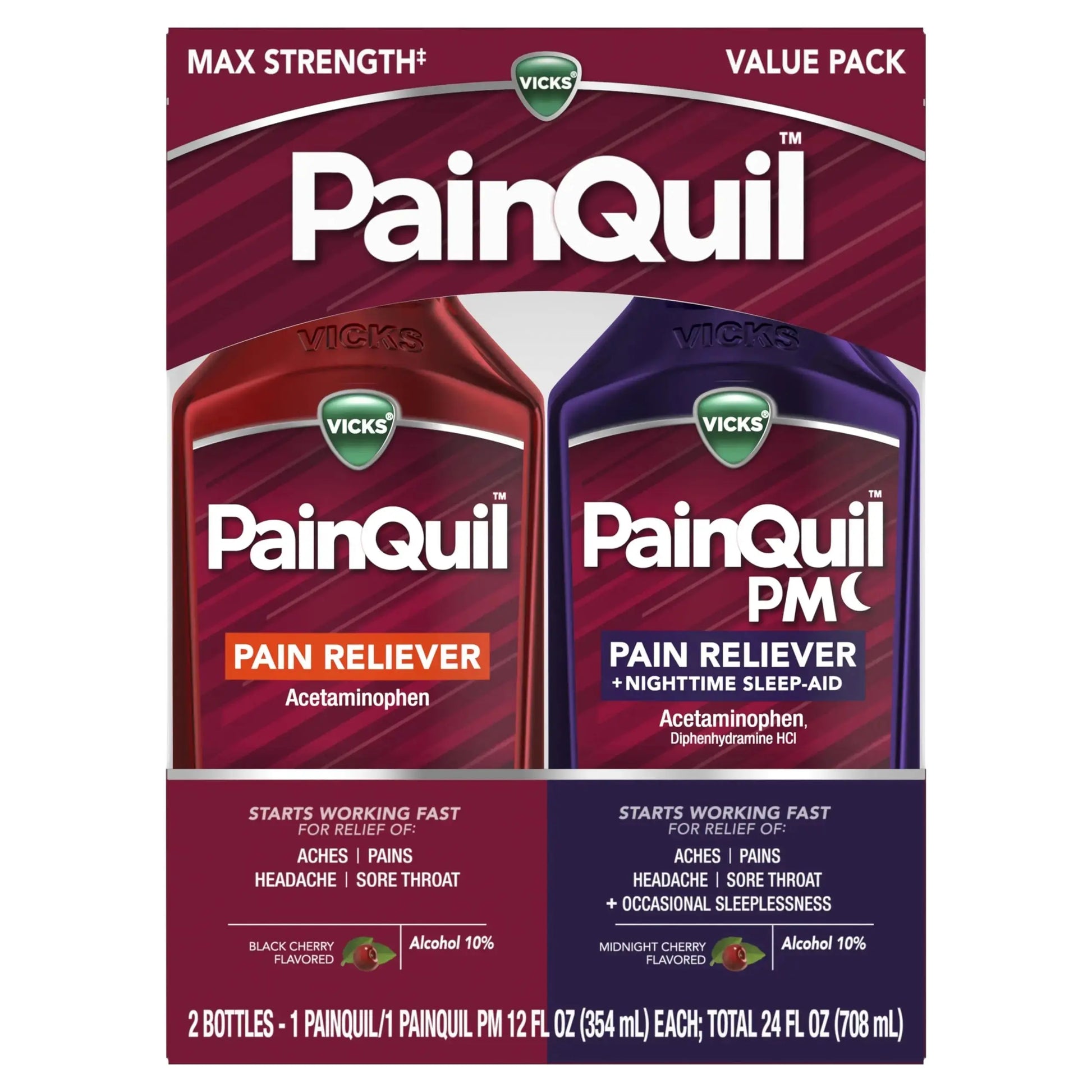 Vicks PainQuil & PainQuil PM Pain Relief Liquid, 1000mg Acetaminophen, 2x12 oz VicksAu supplements