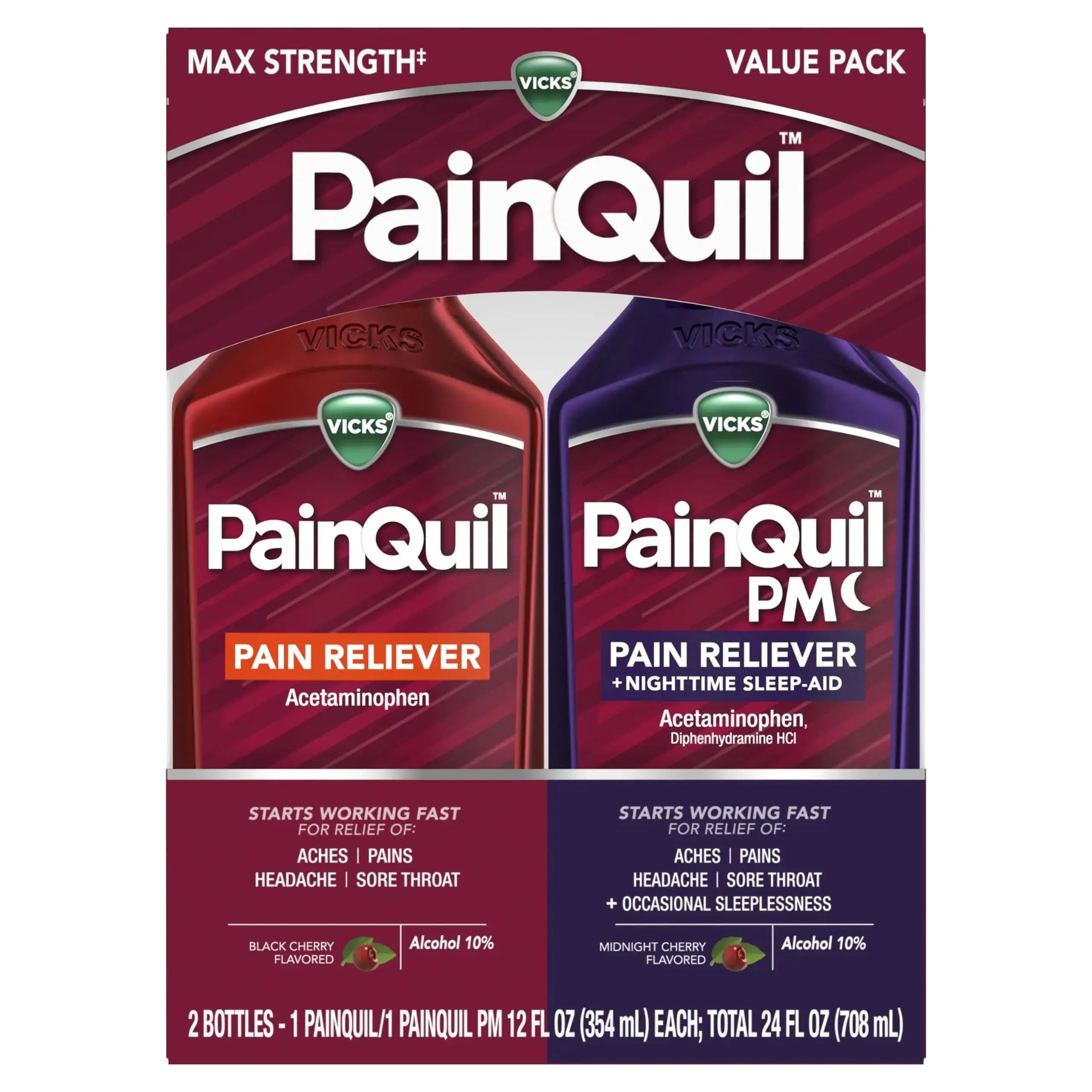 Vicks PainQuil & PainQuil PM Pain Relief Liquid, 1000mg Acetaminophen, 2x12 oz VicksAu supplements
