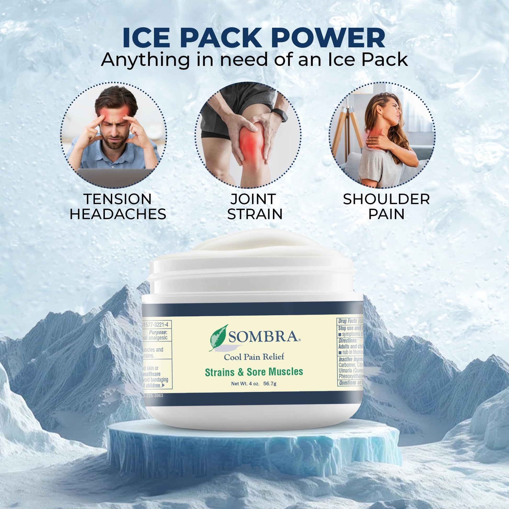 Sombra Original Cool Therapy Gel Cold Pain Relief for Swelling, Growing Pains, Soreness, Post-Workout, Vegan Formula Free of Artificial Fragrances, Dyes, NSAID, Wax, Petroleum, Alcohol - 4oz Jar SombraAu supplements