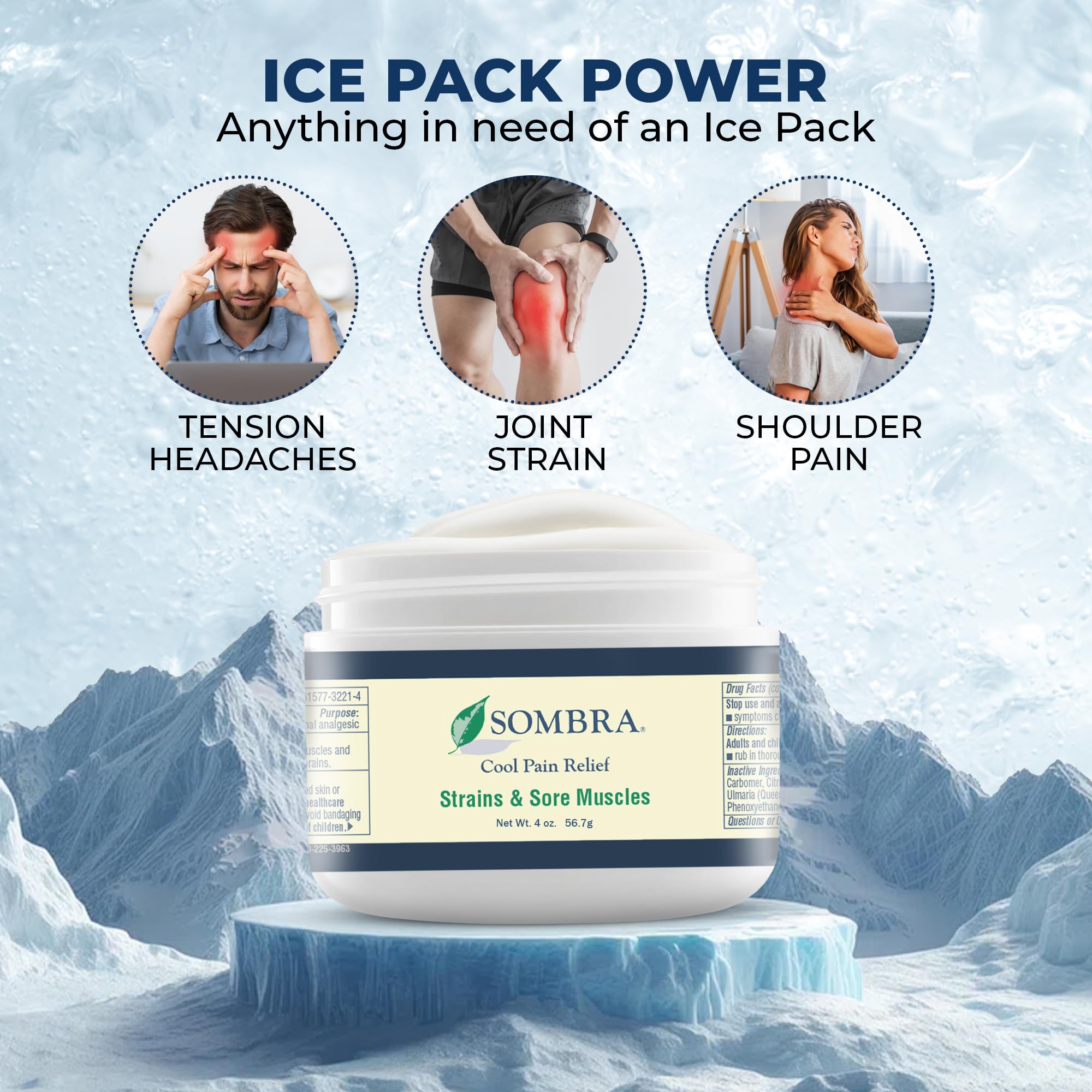 Sombra Original Cool Therapy Gel Cold Pain Relief for Swelling, Growing Pains, Soreness, Post-Workout, Vegan Formula Free of Artificial Fragrances, Dyes, NSAID, Wax, Petroleum, Alcohol - 4oz Jar SombraAu supplements