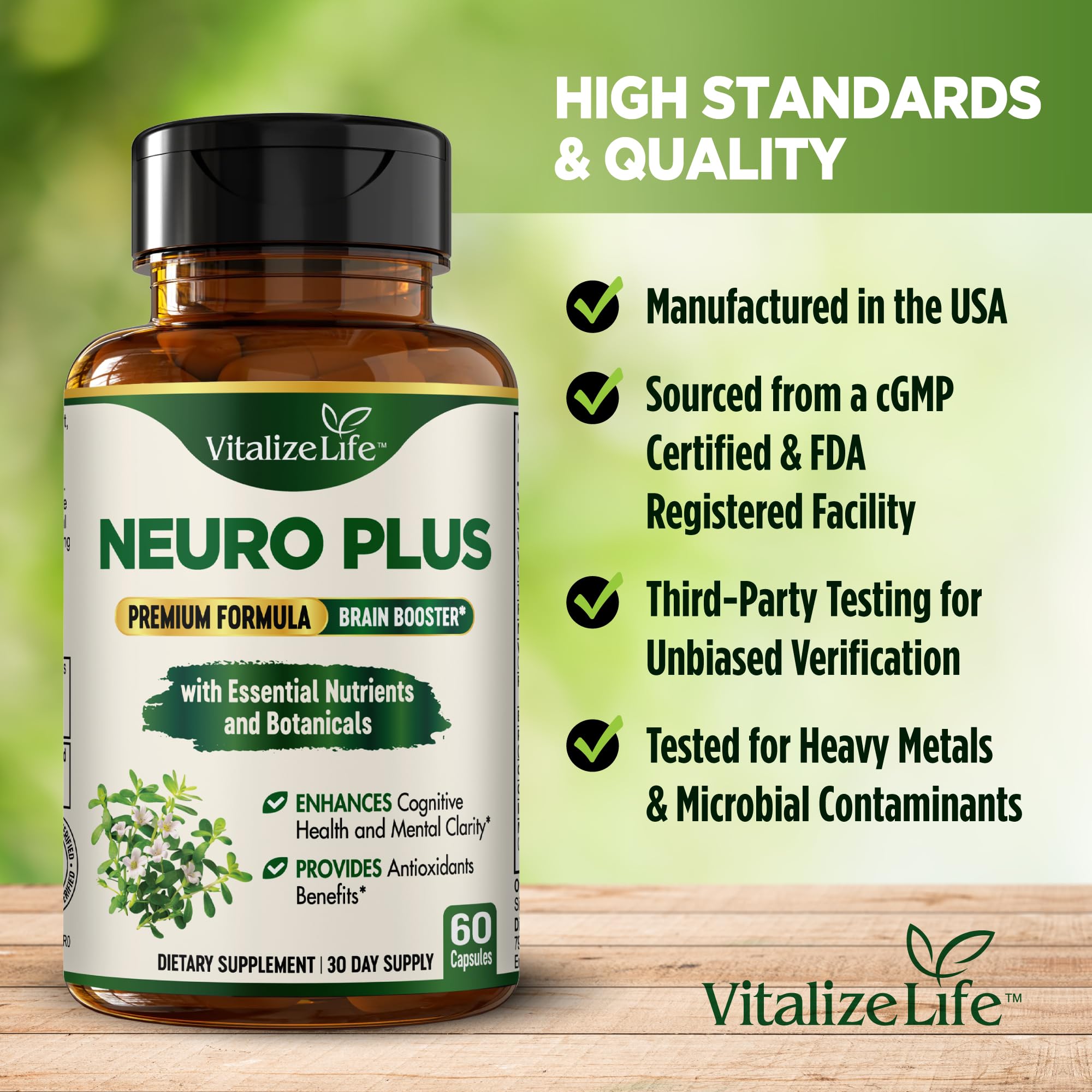 Neuro Plus Brain Supplement - Nootropic for Memory, Focus & Clarity - Neuro Brain and Focus Supplement with Bacopa Monnieri & DHA - Cognitive Support Formula - 60 Capsules Vitalize LifeAu supplements