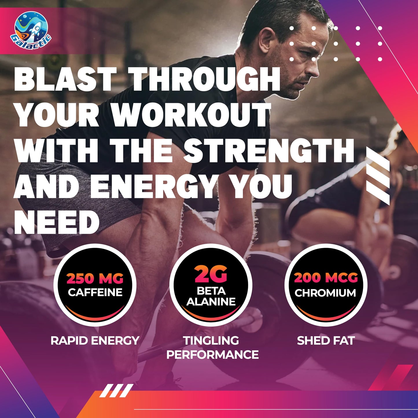 Galactic Pre-Workout Gummies, All Natural, 250mg Caffeine, Beta-Alanine, L-Citrulline GalacticUS supplements