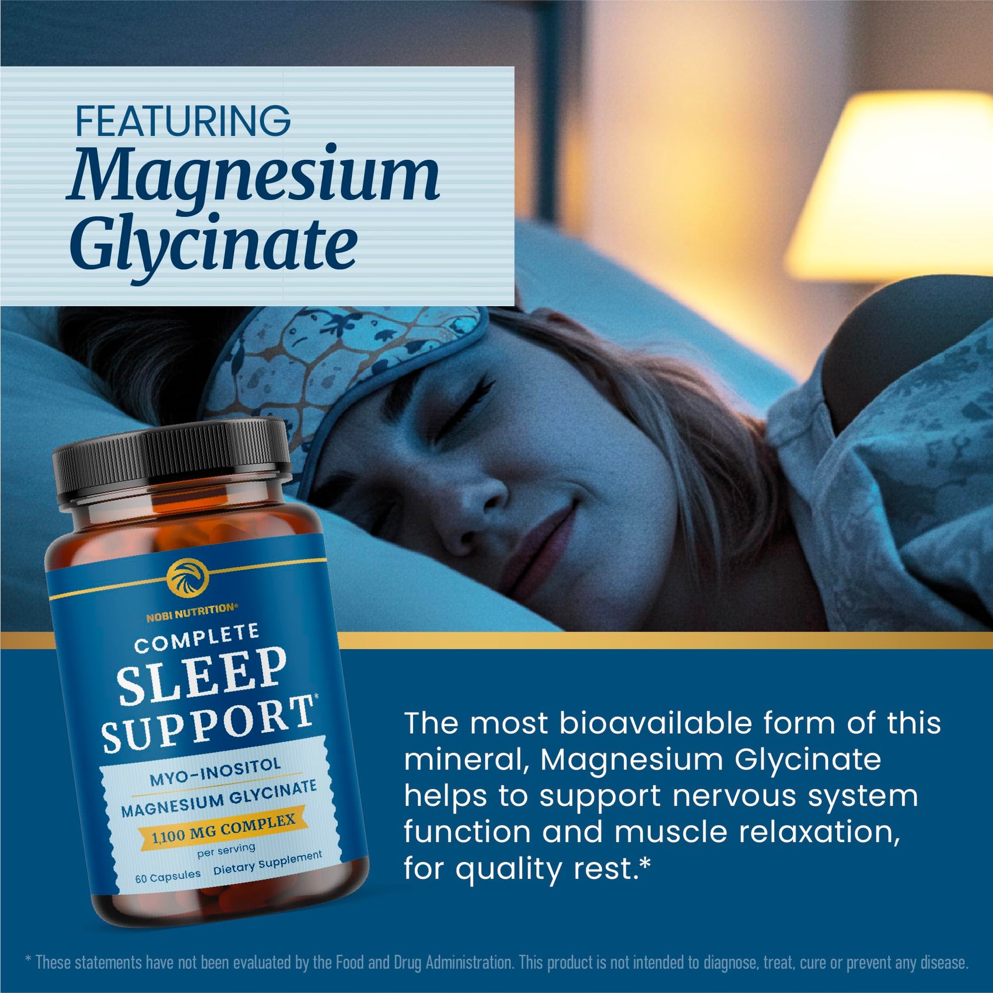 Complete Sleep Support | Myo Inositol + Magnesium Glycinate | Restful Sleep & Relaxation Support | 1100MG Complex | Melatonin-Free, Non-GMO | Inositol Supplement with Magnesium-Glycinate | 60 Ct Nobi NutritionAu supplements