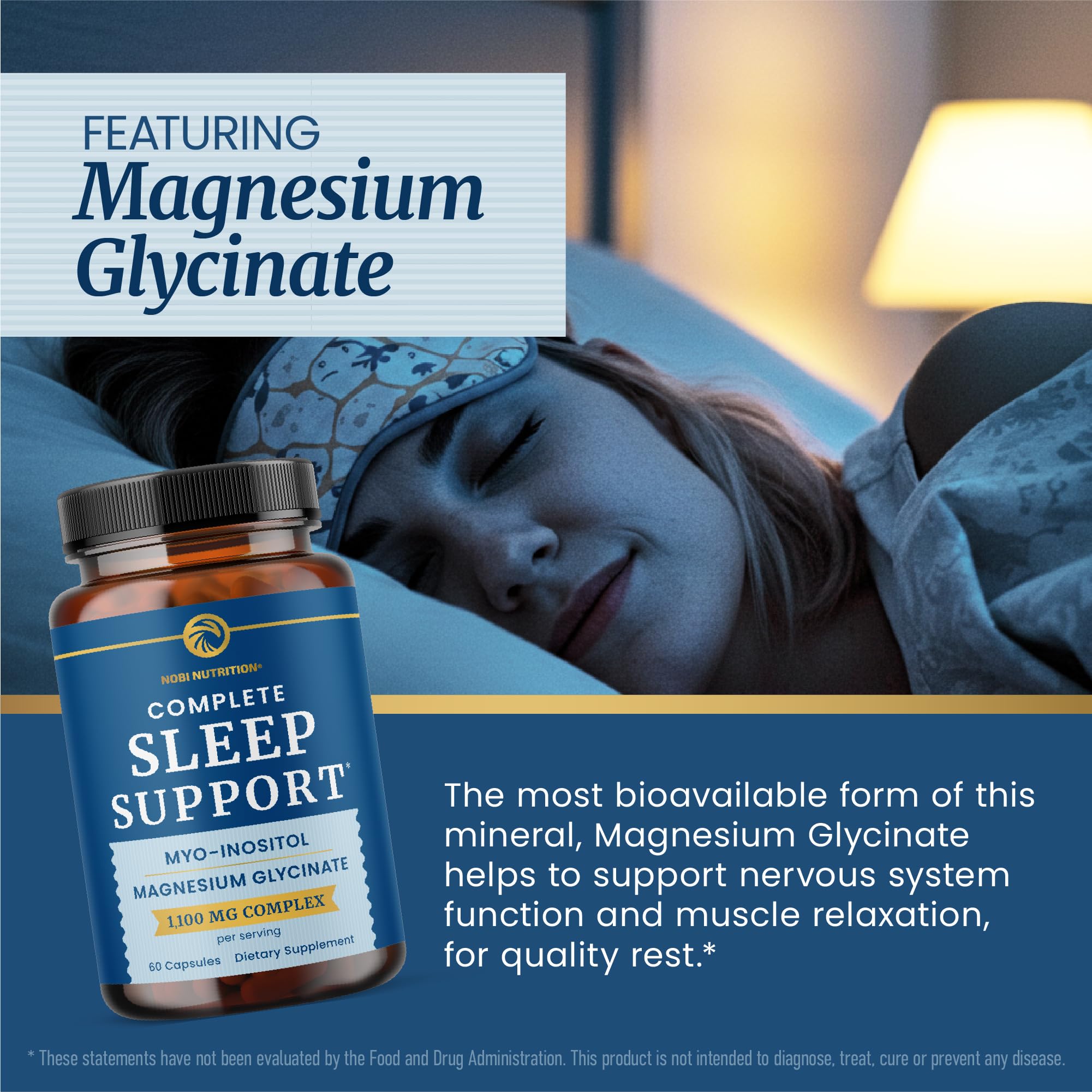 Complete Sleep Support | Myo Inositol + Magnesium Glycinate | Restful Sleep & Relaxation Support | 1100MG Complex | Melatonin-Free, Non-GMO | Inositol Supplement with Magnesium-Glycinate | 60 Ct Nobi NutritionAu supplements