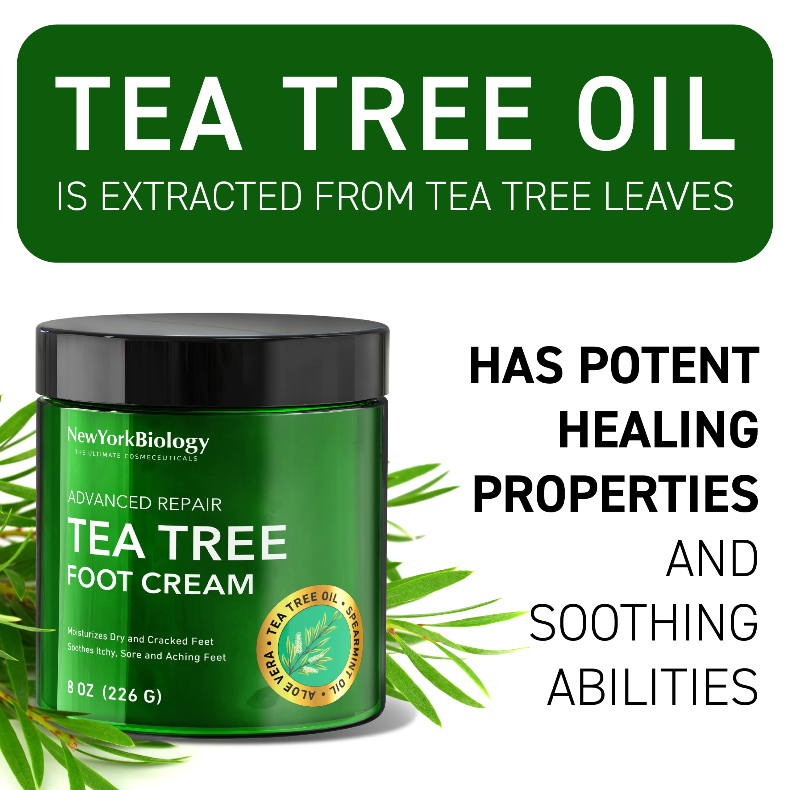 New York Biology Tea Tree Oil Foot Cream for Dry Cracked Feet, Athletes Foot, Nail Fungus NEW YORK BIOLOGY THE ULTIMATE COSMECEUTICALSUS supplements
