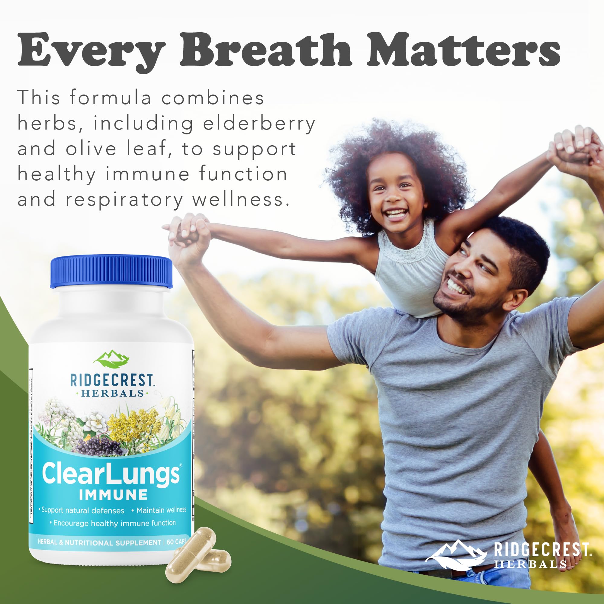 RidgeCrest Herbals ClearLungs Immune, Lung Support Supplement with Elderberry, Zinc, Vitamin C, Vitamin A, Olive Leaf, Mullein, Lung Wellness Formula for Respiratory Health (60 Vegan Caps, 30 Serv) RidgeCrest HerbalsAu supplements