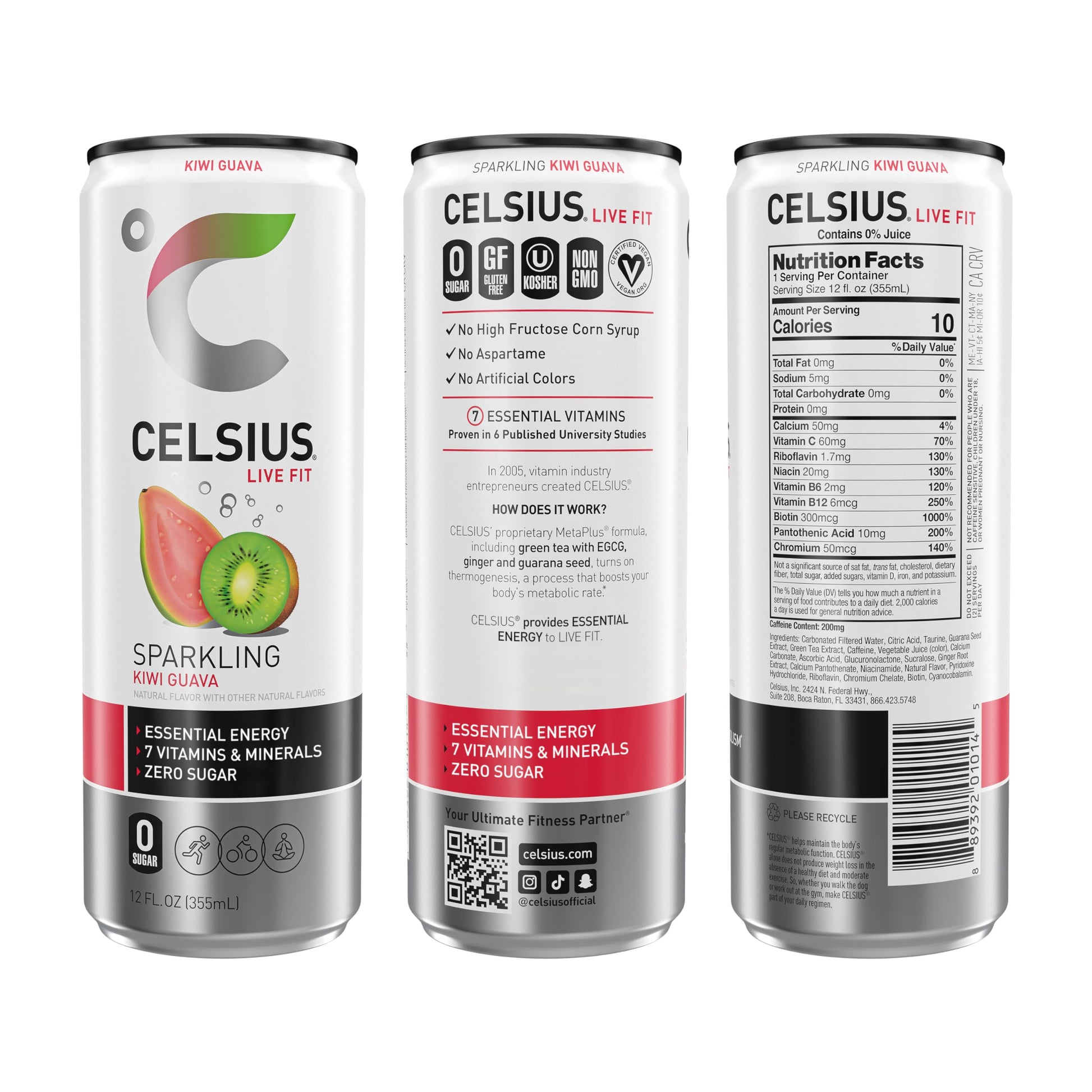 CELSIUS Sparkling Kiwi Guava, Functional Essential Energy Drink 12 Fl Oz (Pack of 12) CELSIUSUS supplements