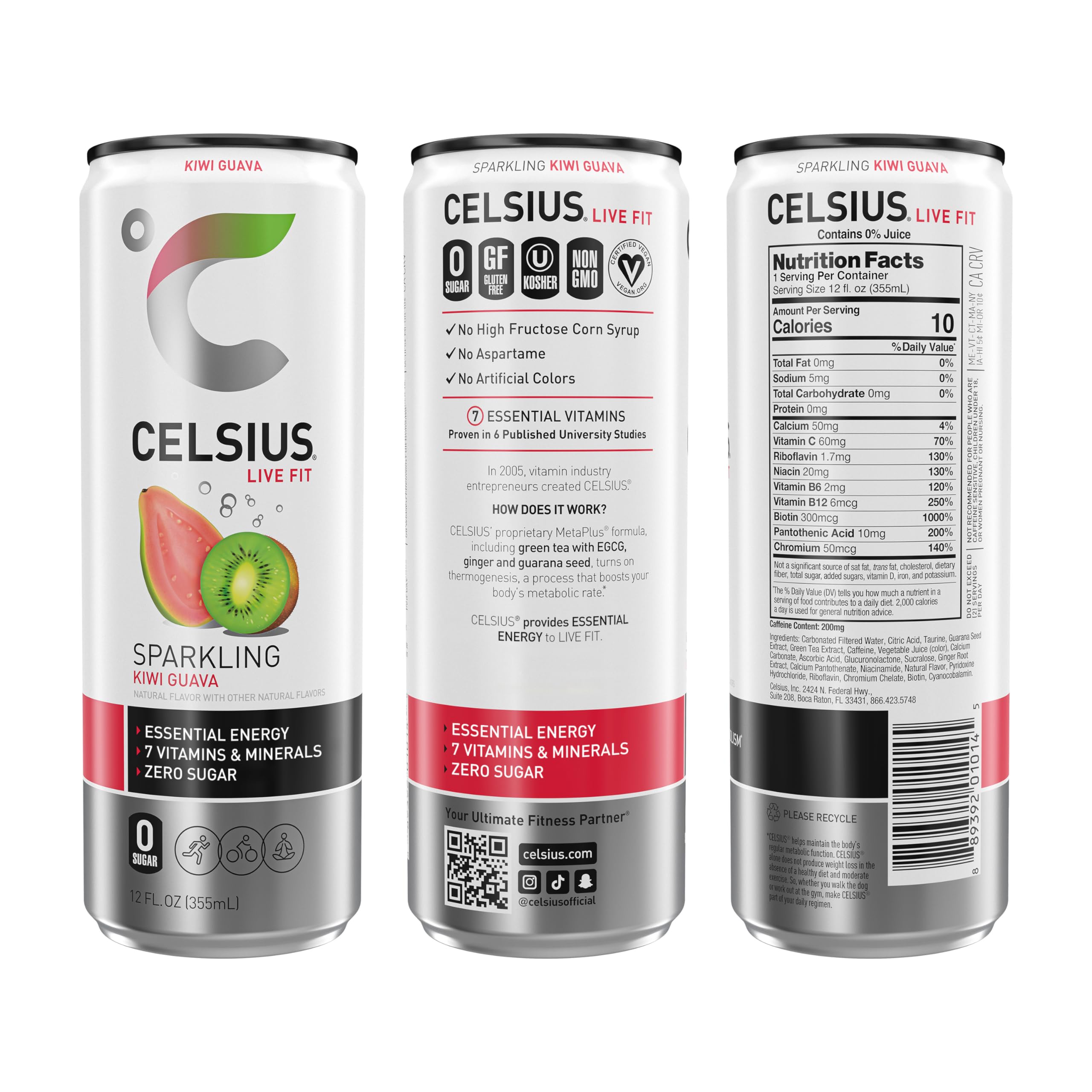 CELSIUS Sparkling Kiwi Guava, Functional Essential Energy Drink 12 Fl Oz (Pack of 12) CELSIUSUS supplements