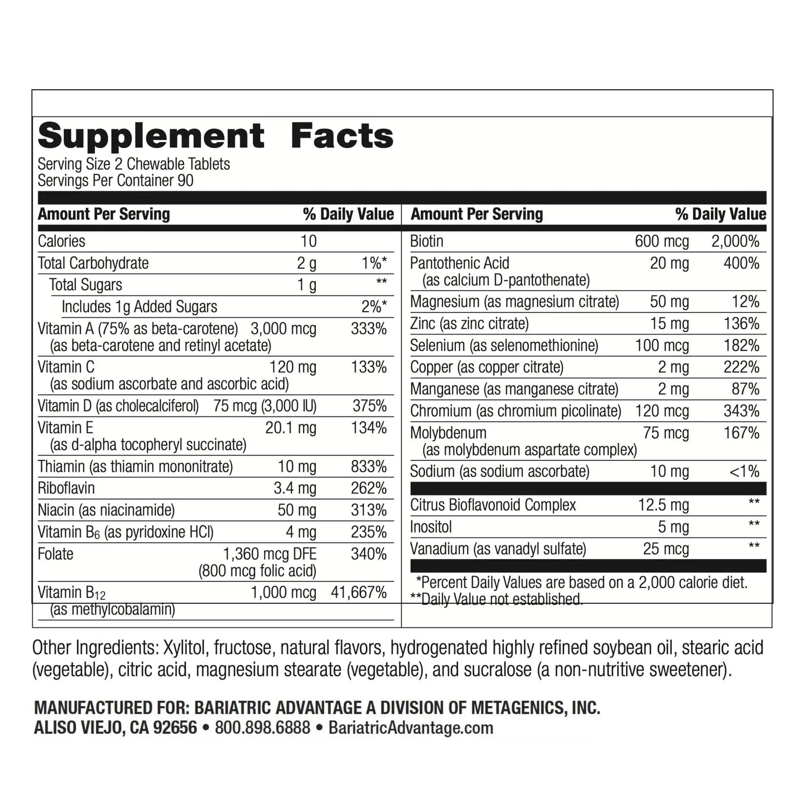 Bariatric Advantage Chewable Essential Multivitamin Without Iron - 200 DV of Key Nutrients - Trace Mineral Support Bariatric AdvantageAu supplements