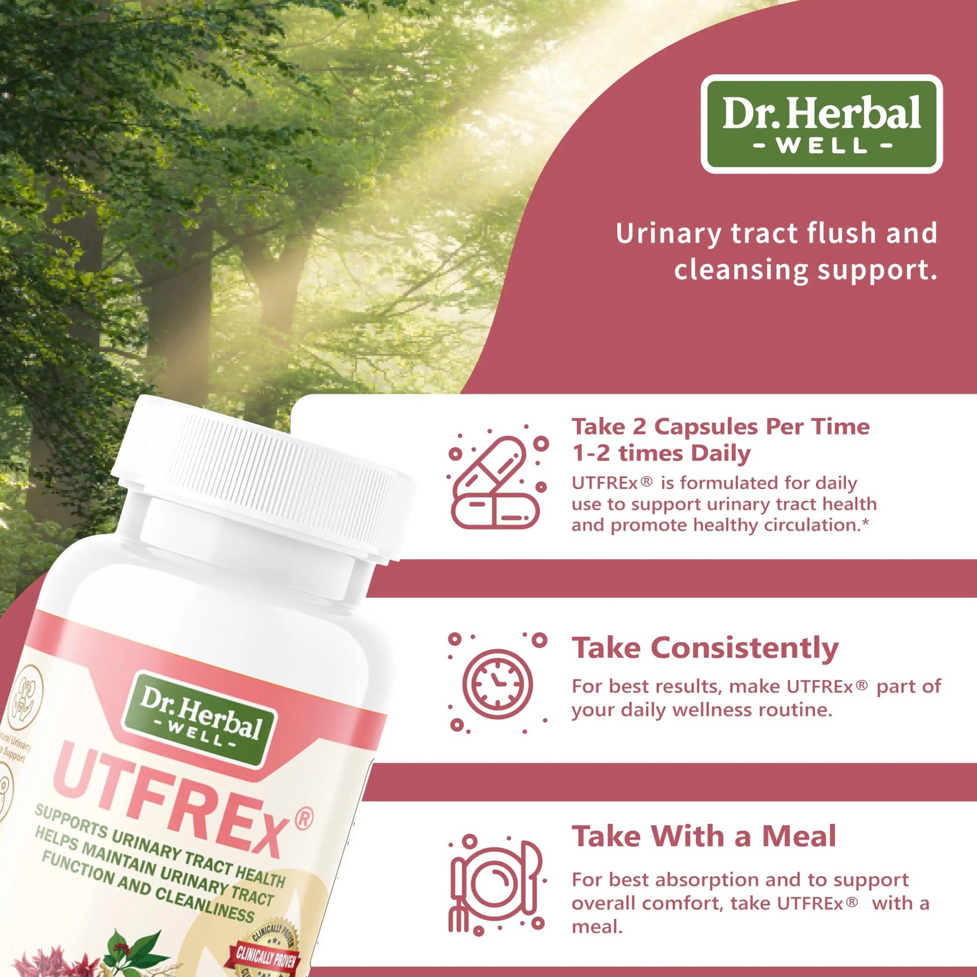 DR. HERBAL WELL UTFREX Clinically Proven Urinary Tract UTI Health Supplement Natural Support Cleanse Flush Protect (No Probiotics & D-Mannose) – 60 Capsules DR. HERBAL WELLAu supplements