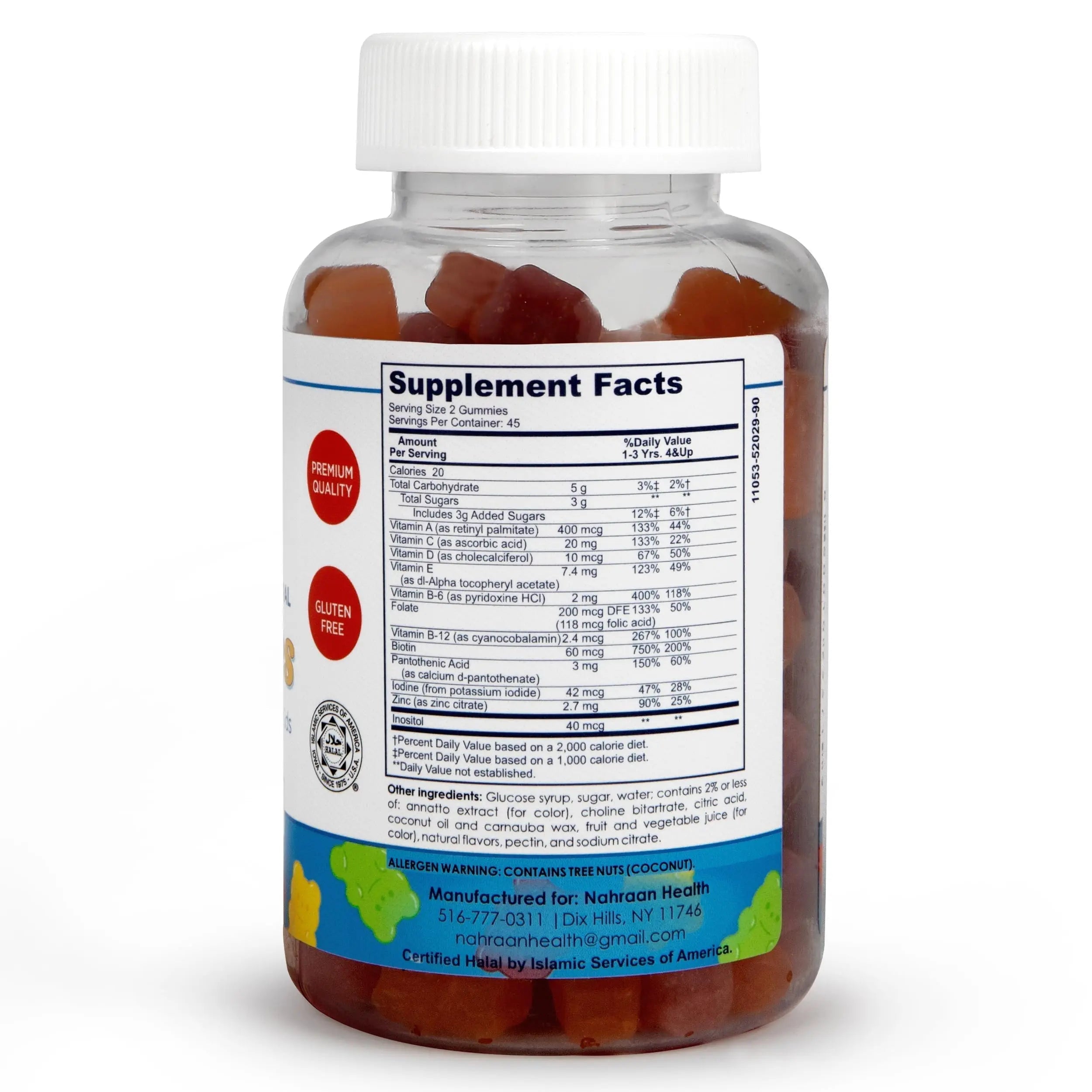 NAHRAAN HEALTH Halal Vitamins for Kids - Halal Multivitamins for Kids Vitamin A, C, D, E, B6, B12 - Non-GMO Vegetarian, Halal Gummies - 90 Count NAHRAAN HEALTHAu supplements