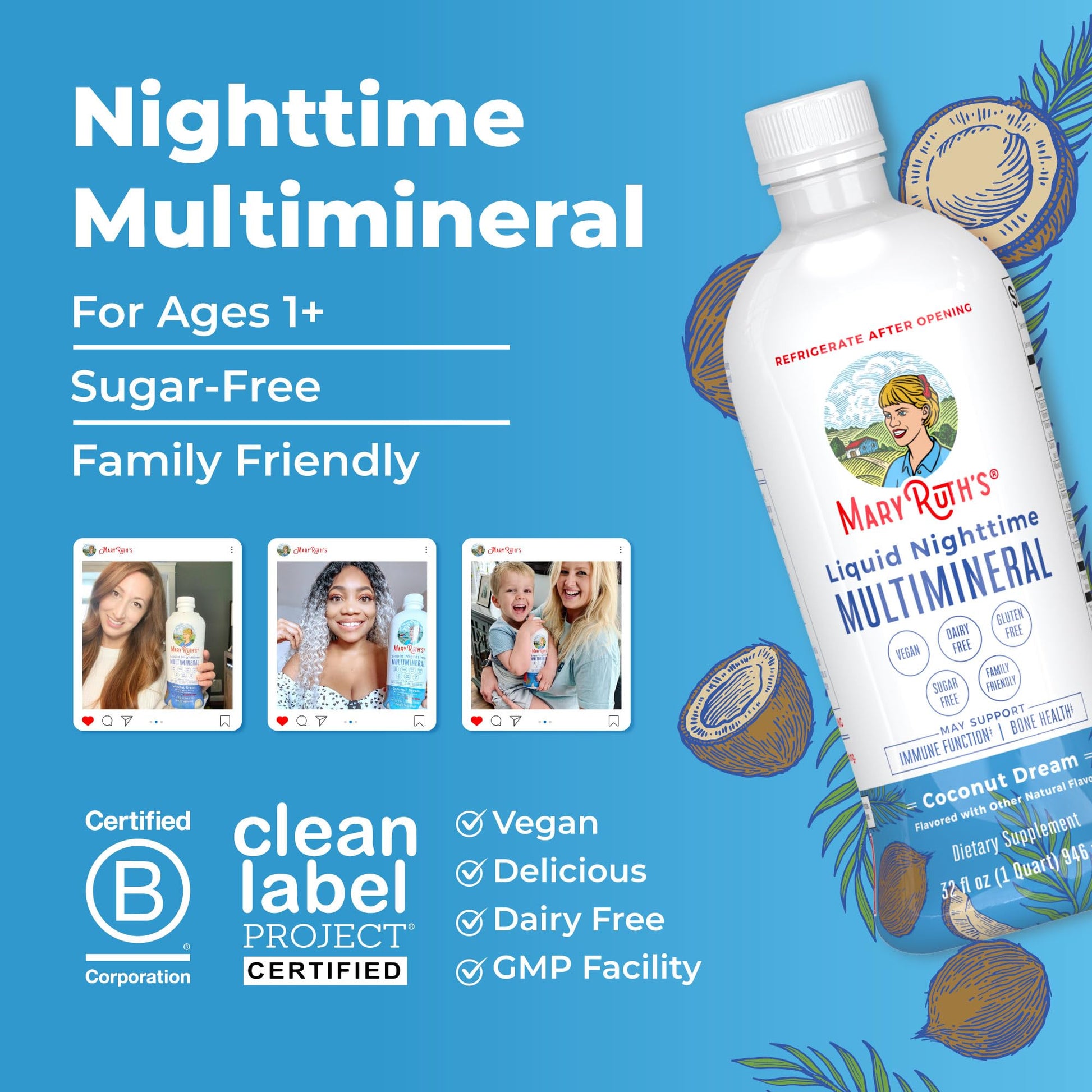 MaryRuth Organics Liquid Nighttime Multimineral | No Melatonin | Bedtime Routine | Magnesium Citrate | Calcium | Zinc | Vitamin D3| Available in 4 Flavors - Vegan | Sugar Free | Gluten Free | 32 Oz MARYRUTH'SUS supplements