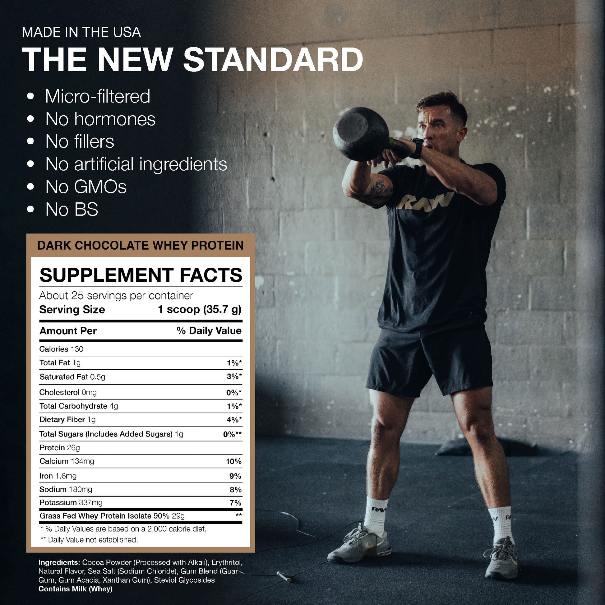 RAW Whey Isolate Protein Powder, Dark Chocolate - 100% Grass-Fed Sports Nutrition RAWUS supplements