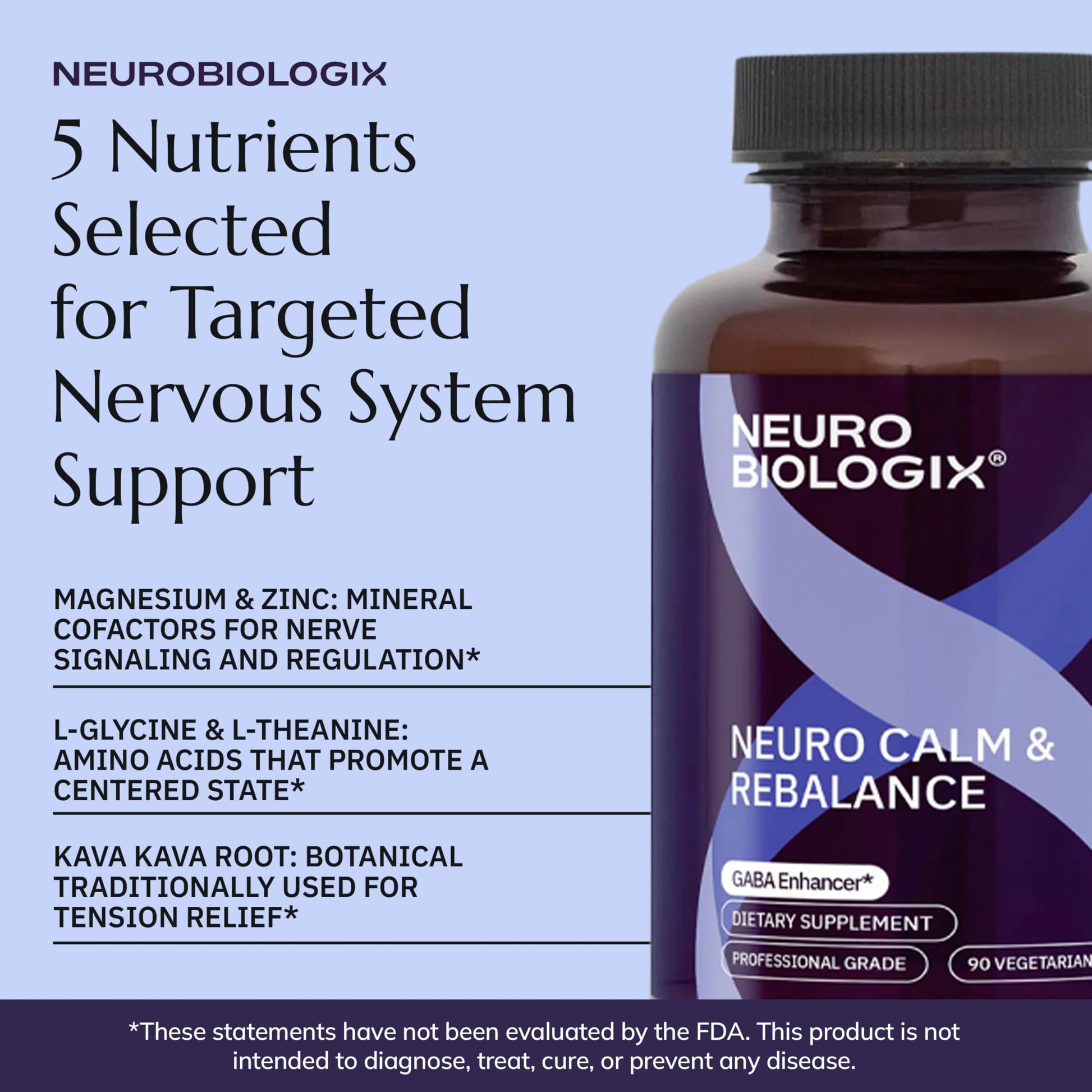 Neurobiologix Neuro Calm & Rebalance, L Theanine, Magnesium, Zinc & Kava Kava Complex for Calm Mood Balance and Stress Support, GABA Activity Support Supplement, Gluten Free, Vegetarian, 90 Capsules NeurobiologixAu supplements