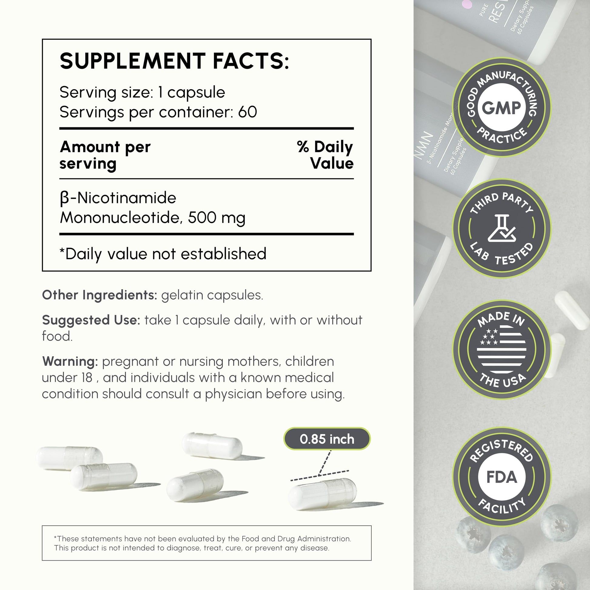 partiQlar NMN Supplement 500mg – Nicotinamide Mononucleotide NMN & Booster for Cellular Energy, Longevity & Healthy Aging – 2-Month Supply (60 Capsules) partiQlarAu supplements