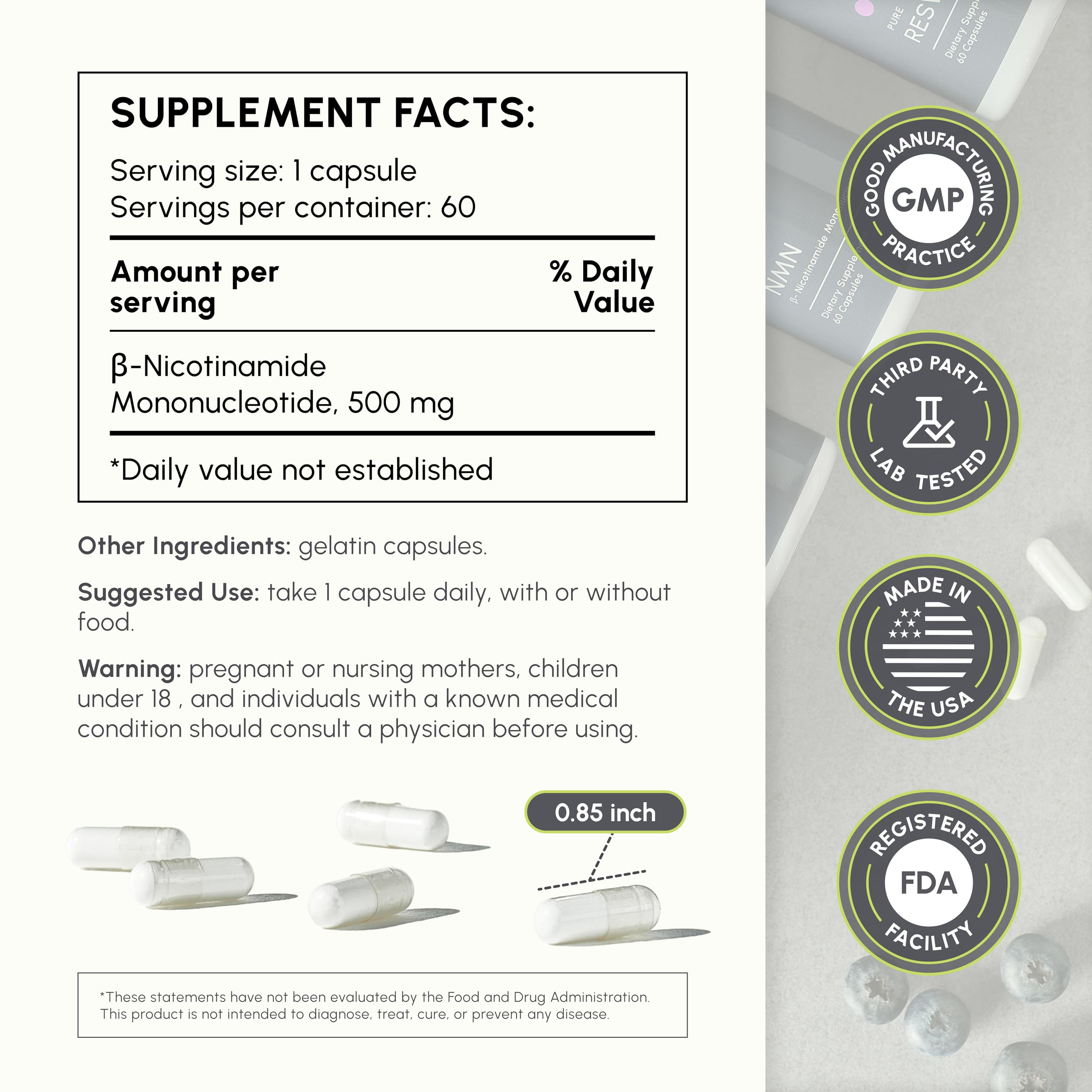partiQlar NMN Supplement 500mg – Nicotinamide Mononucleotide NMN & Booster for Cellular Energy, Longevity & Healthy Aging – 2-Month Supply (60 Capsules) partiQlarAu supplements