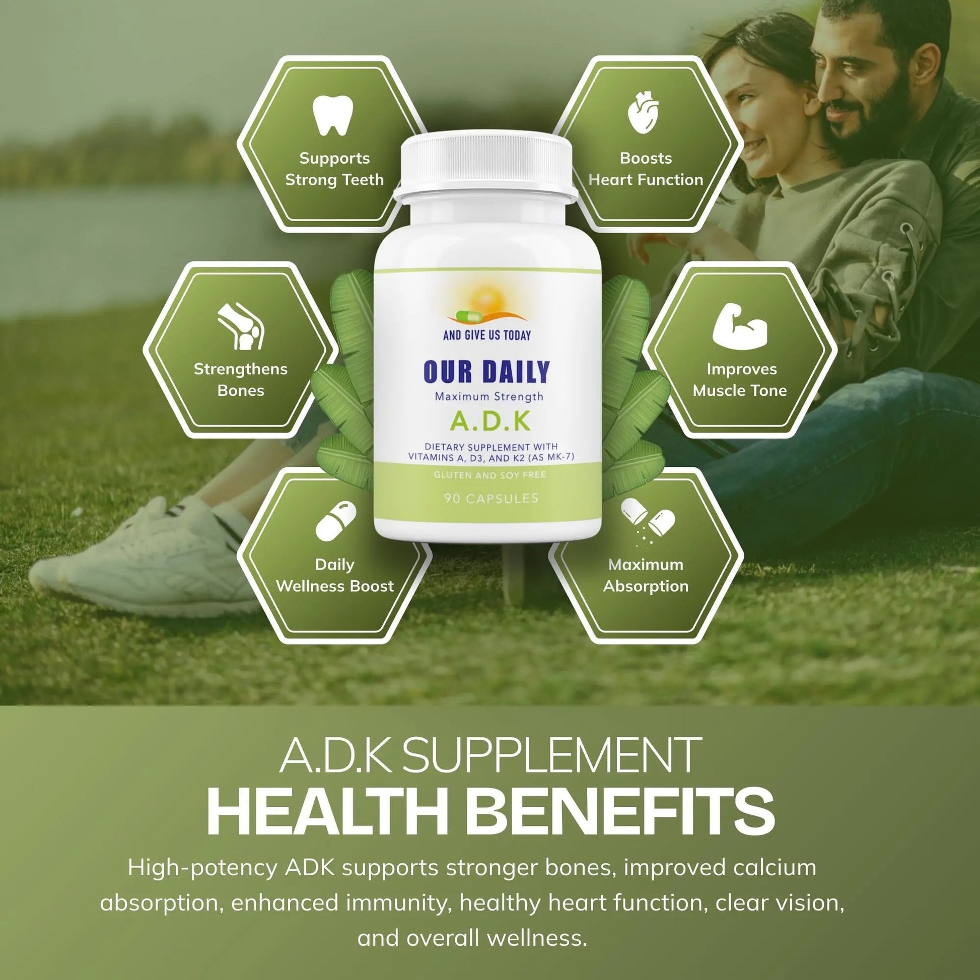 Daily Vites, ADK Vitamin Supplement 5000 IU, 90 Capsules - 3 Months Supply - High Potency Vitamin A, D3 & K2 (MK-7) - Physician Formulated ADK for Bone, Heart AND GIVE US TODAY OUR DAILYAu supplements