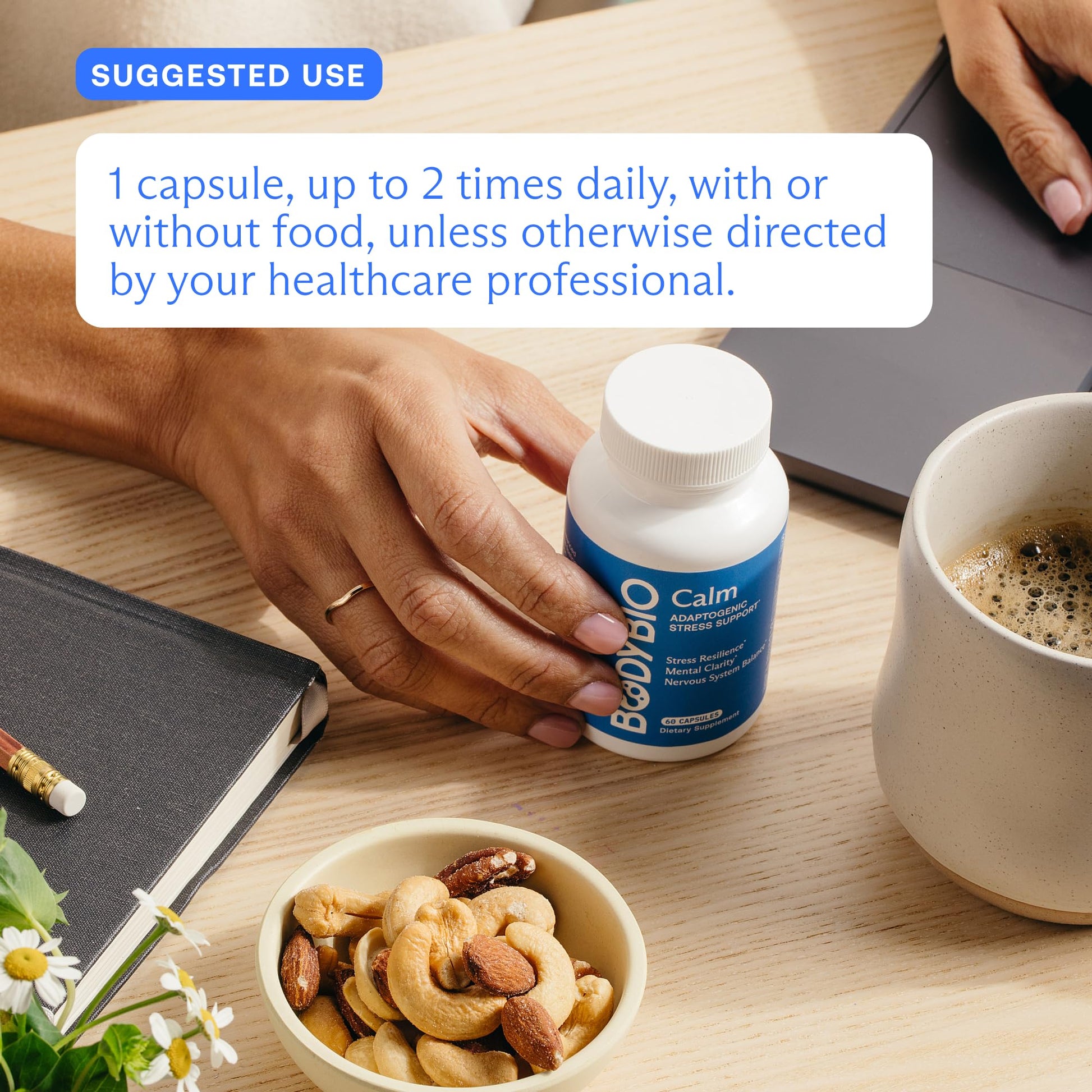 BodyBio Calm - Natural Stress Relief Blend with Rhodiola, Glycine & Phosphatidylserine - Supports Relaxation, Mental Focus & Balanced Cortisol - Non - Drowsy Formula BodyBioAu supplements