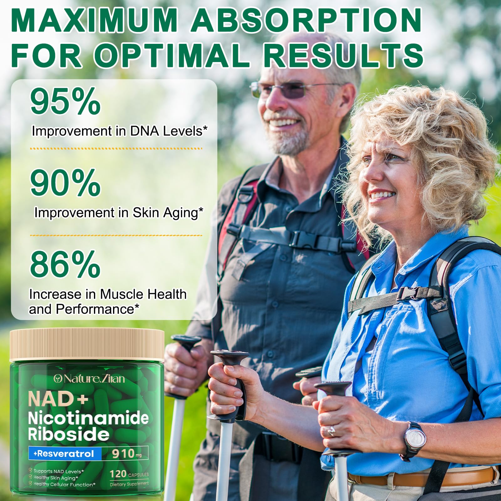O NATURE . ZIRAN NAD Supplement - NAD+ Nicotinamide Riboside 910 Mg Supplement for Women & Men, Liposomal Nicotinamide Riboside with Resveratrol, for Focus, Boost - 120 Capsules O NATURE . ZIRANAu supplements