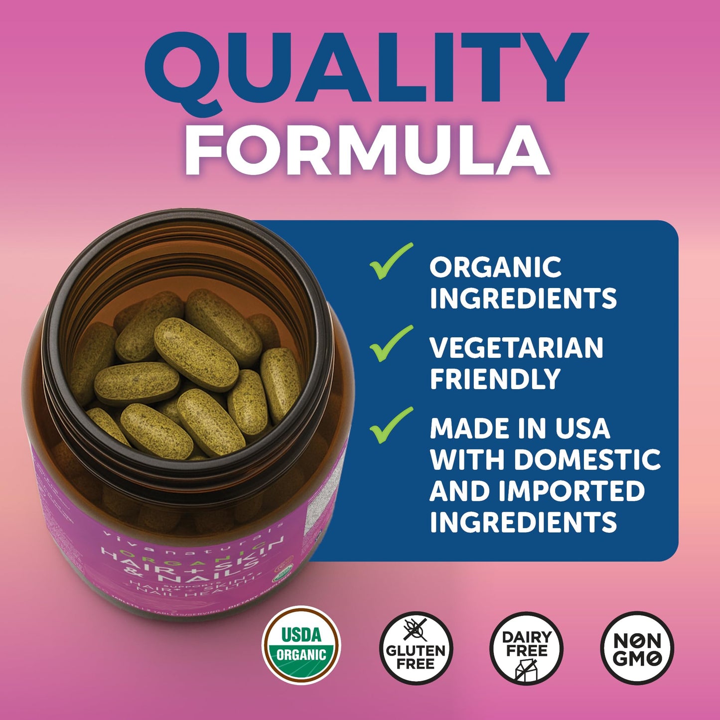 Biotin 5000 mcg Hair Skin Nails Vitamins for Women – Organic and Vegetarian-Friendly Supplement with Vitamin E, B-Vitamins, Spirulina Viva NaturalsUS supplements