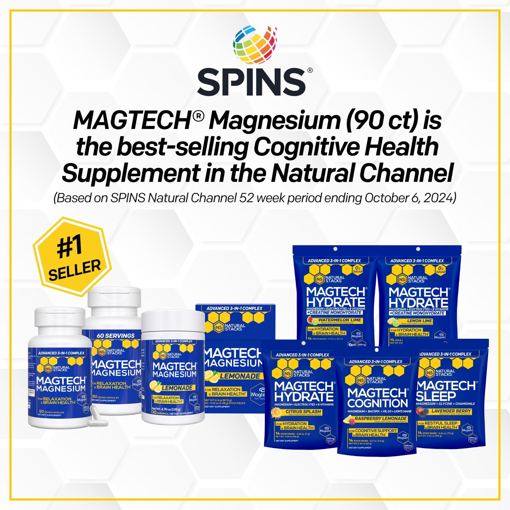 Magtein Magnesium L-Threonate, Glycinate & Taurate - MagTech Magnesium Powder - Sugar Free Lemonade Drink - 200mg Chelated Triple Complex - Supports Relaxation & Brain Health* - 30 Servings NATURAL STACKSAu supplements