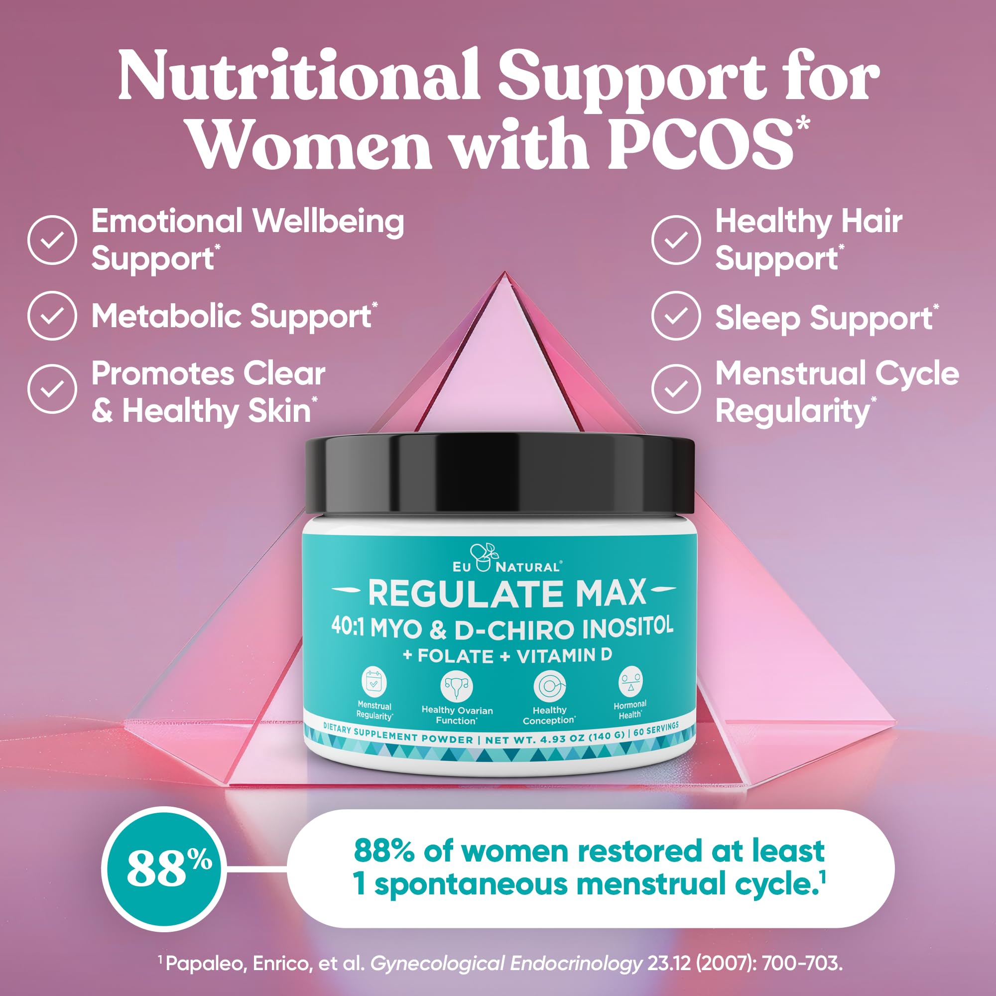 Eu Natural Regulate MAX Myo-Inositol & D-Chiro Inositol Supplement Powder for Women with Vitamin D & Folate Nutritional Support, Hormone Balance & Fertility Support, Unflavored 60 Servings Eu NaturalAu supplements