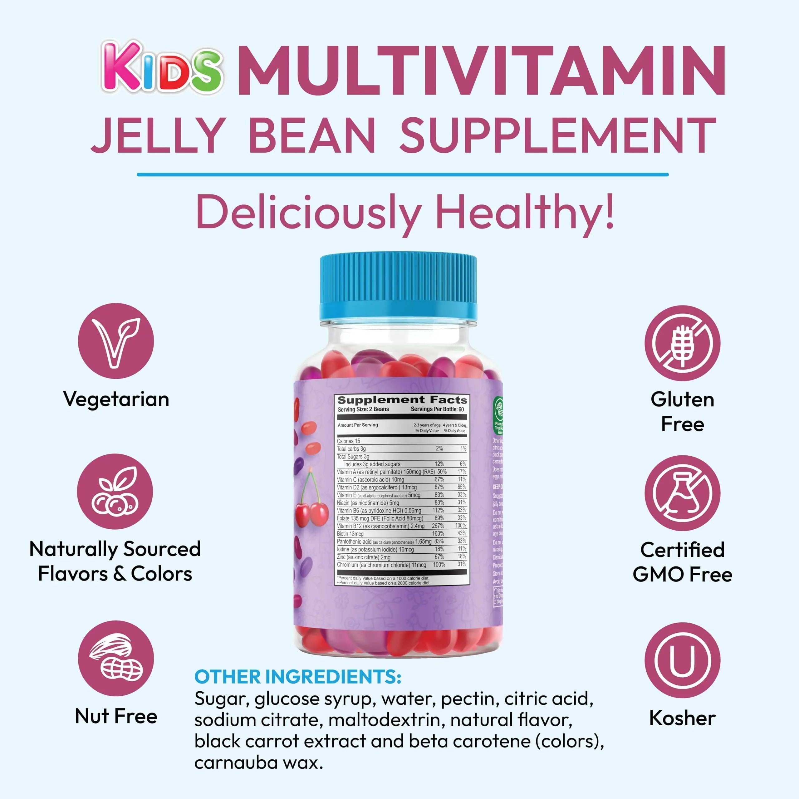 Human Beanz Multivitamin Jelly Bean Gummies with Zinc for Kids, Immune Support Dietary Supplements, Vegetarian, 120 Berry Blast Jelly Beans, Kosher Human BeanzAu supplements