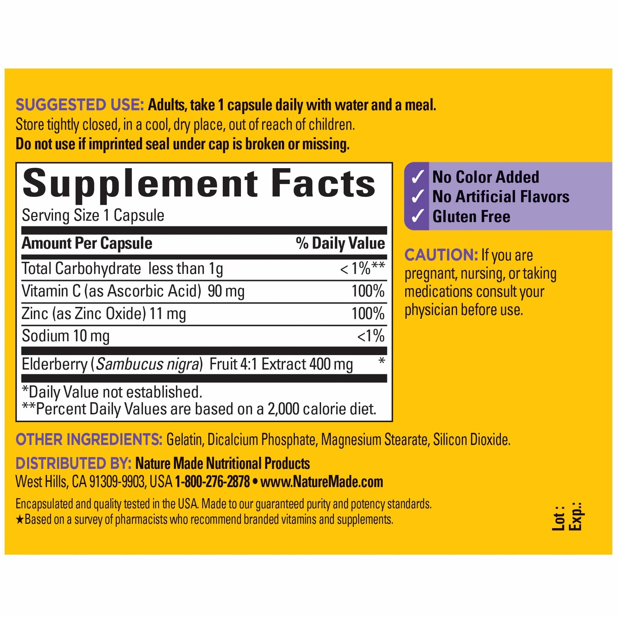 Nature Made Elderberry 400 mg Extract with Vitamin C and Zinc, Dietary Supplement Nature MadeAu supplements