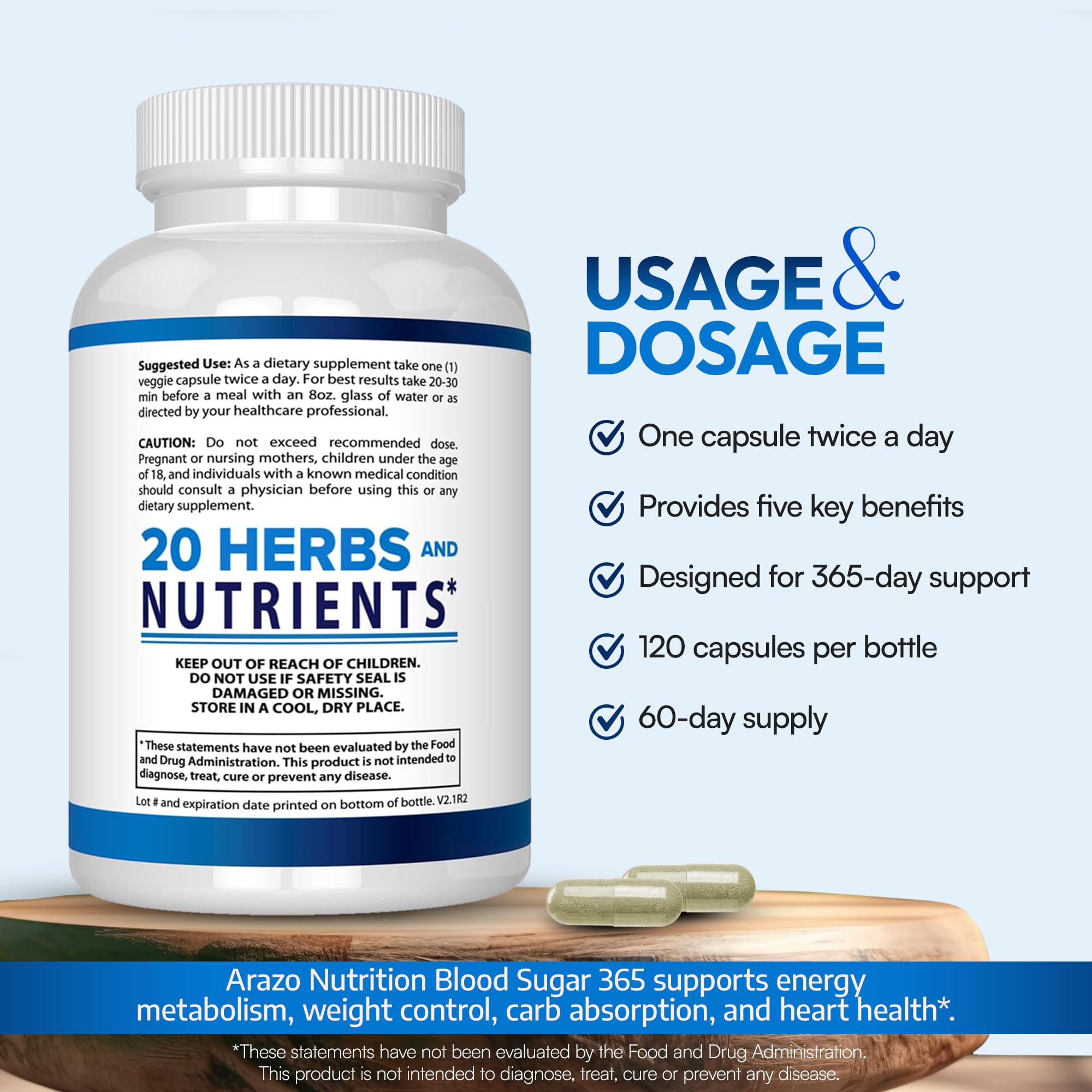 Arazo Nutrition Blood Sugar 365 Supplement – Supports Healthy Energy Levels - 120 Herbal Pills - 60 Day Supply Aus HealthcareAu supplements