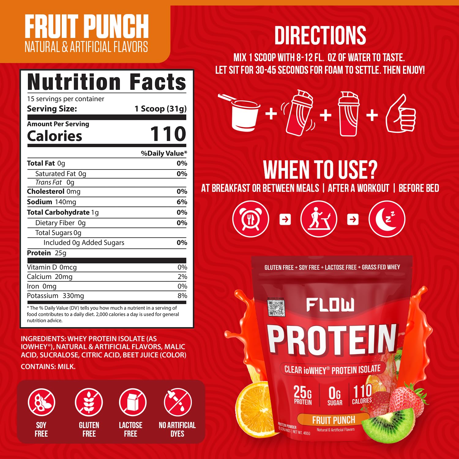 Flow Supps Clear Whey Isolate Protein Powder, Fruit Punch - 15 Servings, 25g Protein Flow SupplementsUS supplements