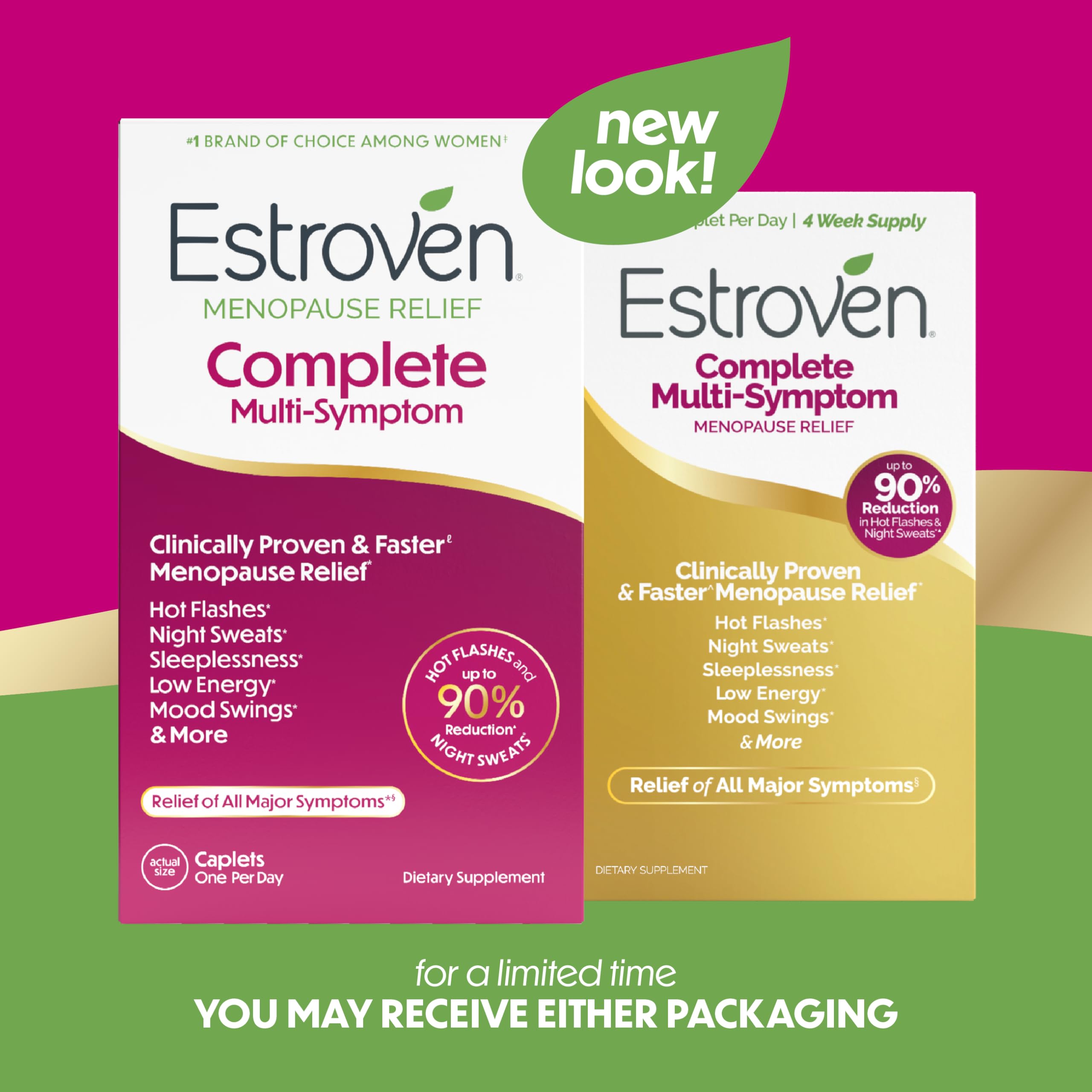 Estroven Complete Multi-Symptom Menopause Supplement for Women, 28 Ct., Clinically Proven Ingredient Provide Menopause Relief & Night Sweats & Hot Flash Relief* Drug-Free & Non-GMO EstrovenAu supplements
