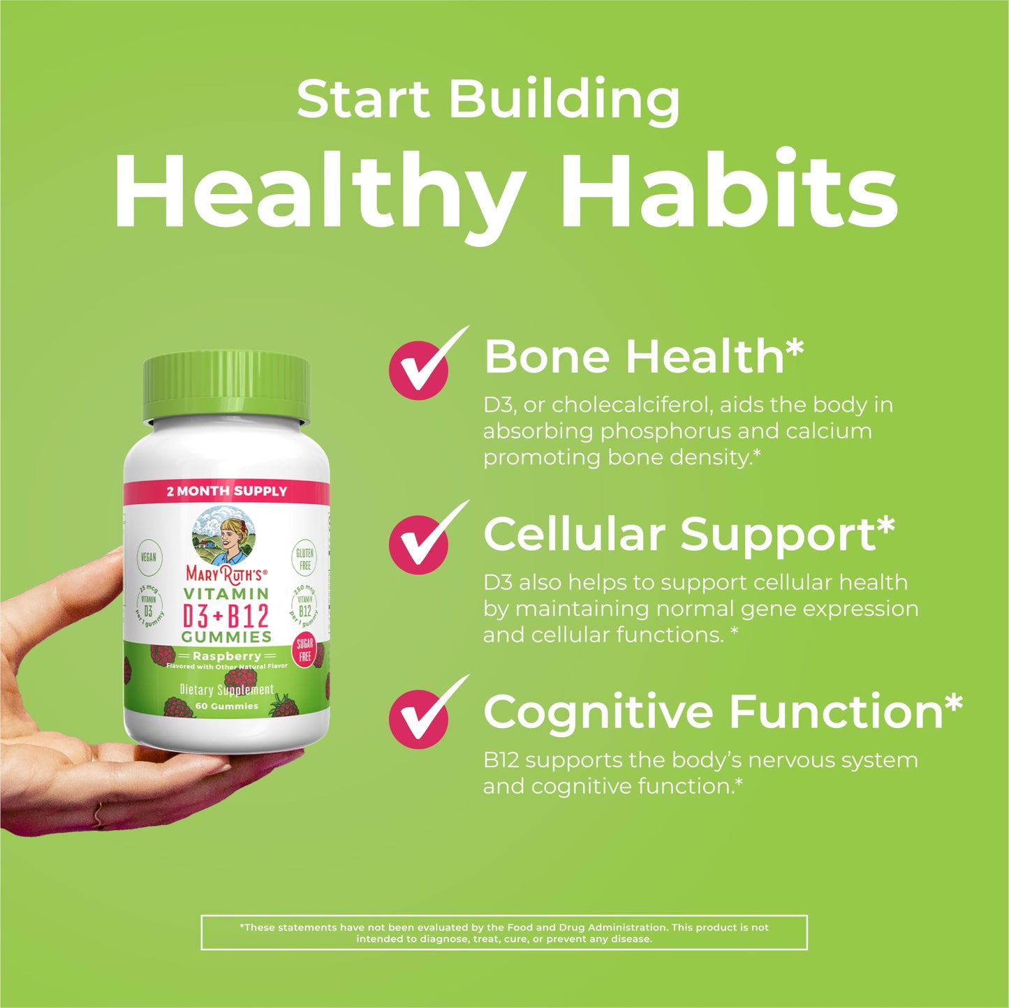 MaryRuth Organics Sugar Free | 2 Month Supply | Vitamin D & B12 Vitamin Supplements for Adults & Kids | Bone Health | Immune Support | Vegan | Non-GMO | 60 Servings MARYRUTH'SUS supplements