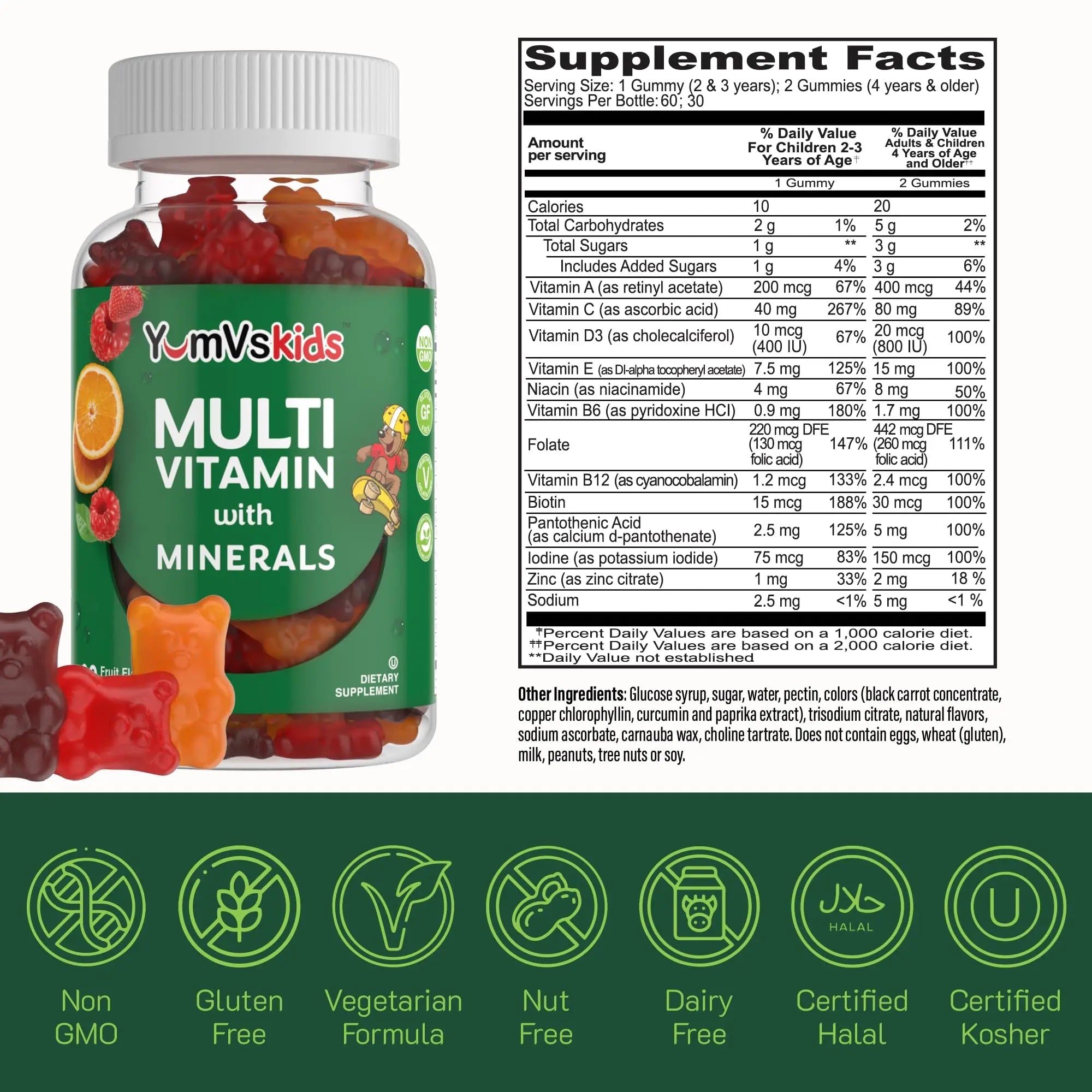 YumVs Kids Multivitamin Gummies - Fruit Flavored Chewable Children's Multivitamin - Kids Vitamins Multivitamin Gummy with 12 Minerals & Vitamins A C D3 E B6 B12 YUM-V'SAu supplements