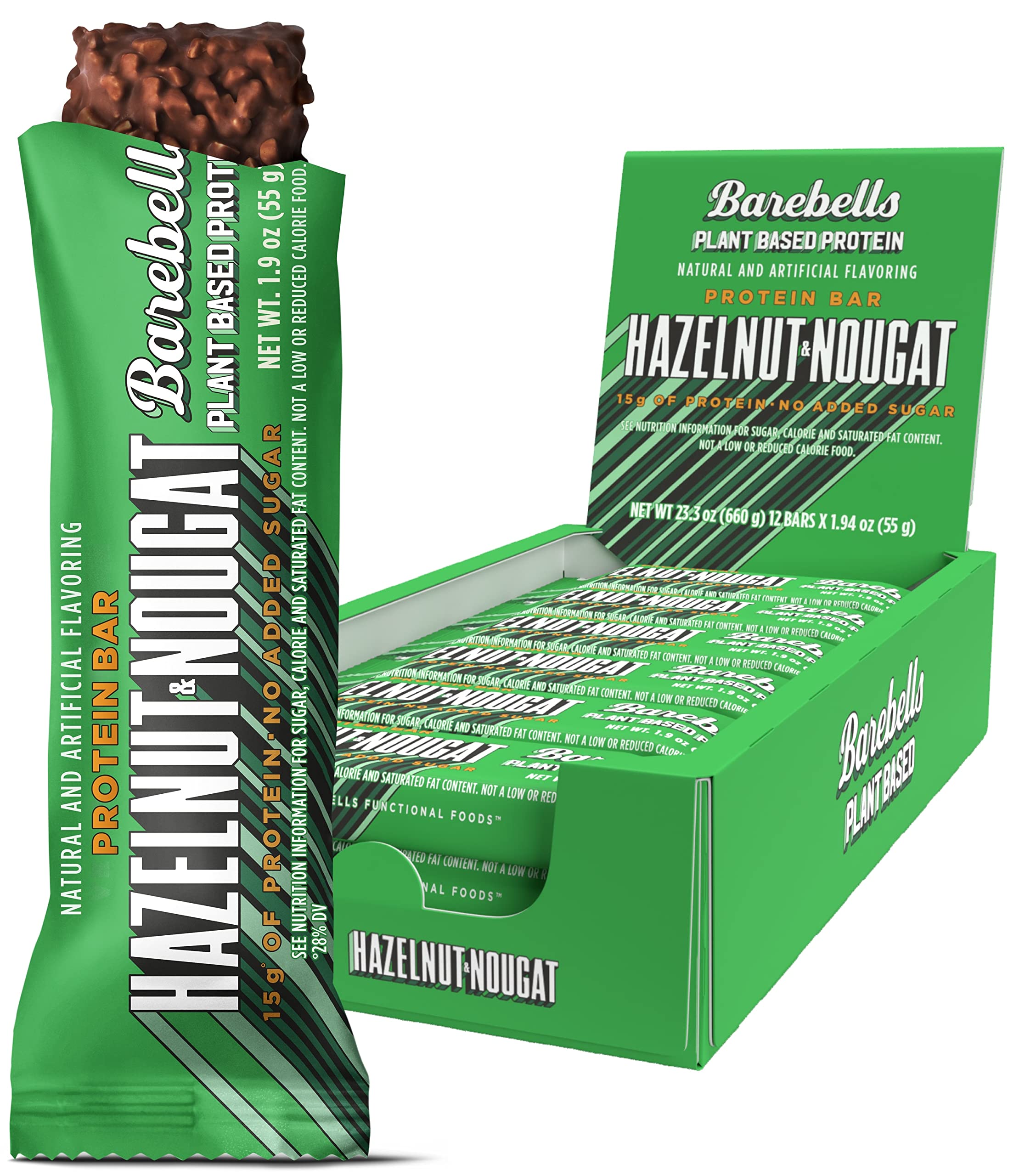 Barebells Vegan Protein Bars Hazelnut & Nougat - 12 Count, 1.9oz Bars - Features Plant BAREBELLSUS supplements