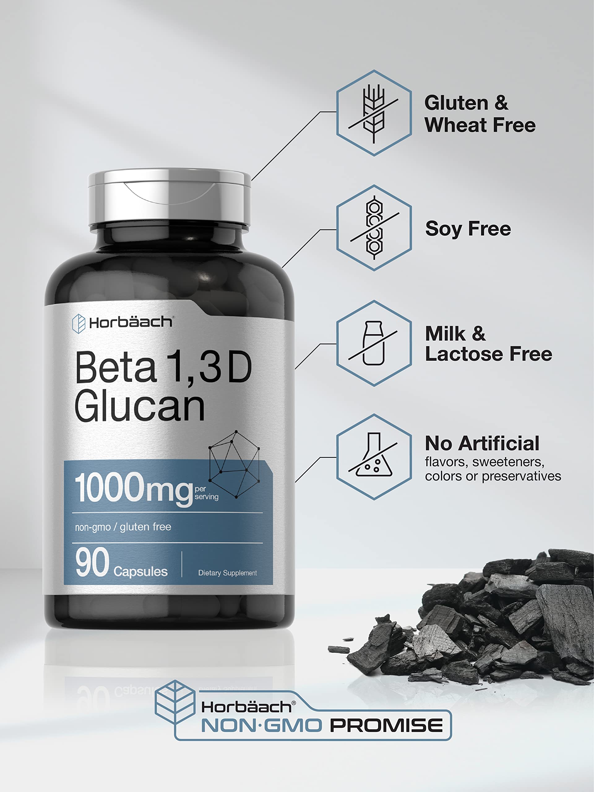 Beta Glucan 1 3D 1000 mg | 90 Capsules | Beta 1,3, 1,6 D Glucan | Non-GMO, Gluten Free HorbäachAu supplements