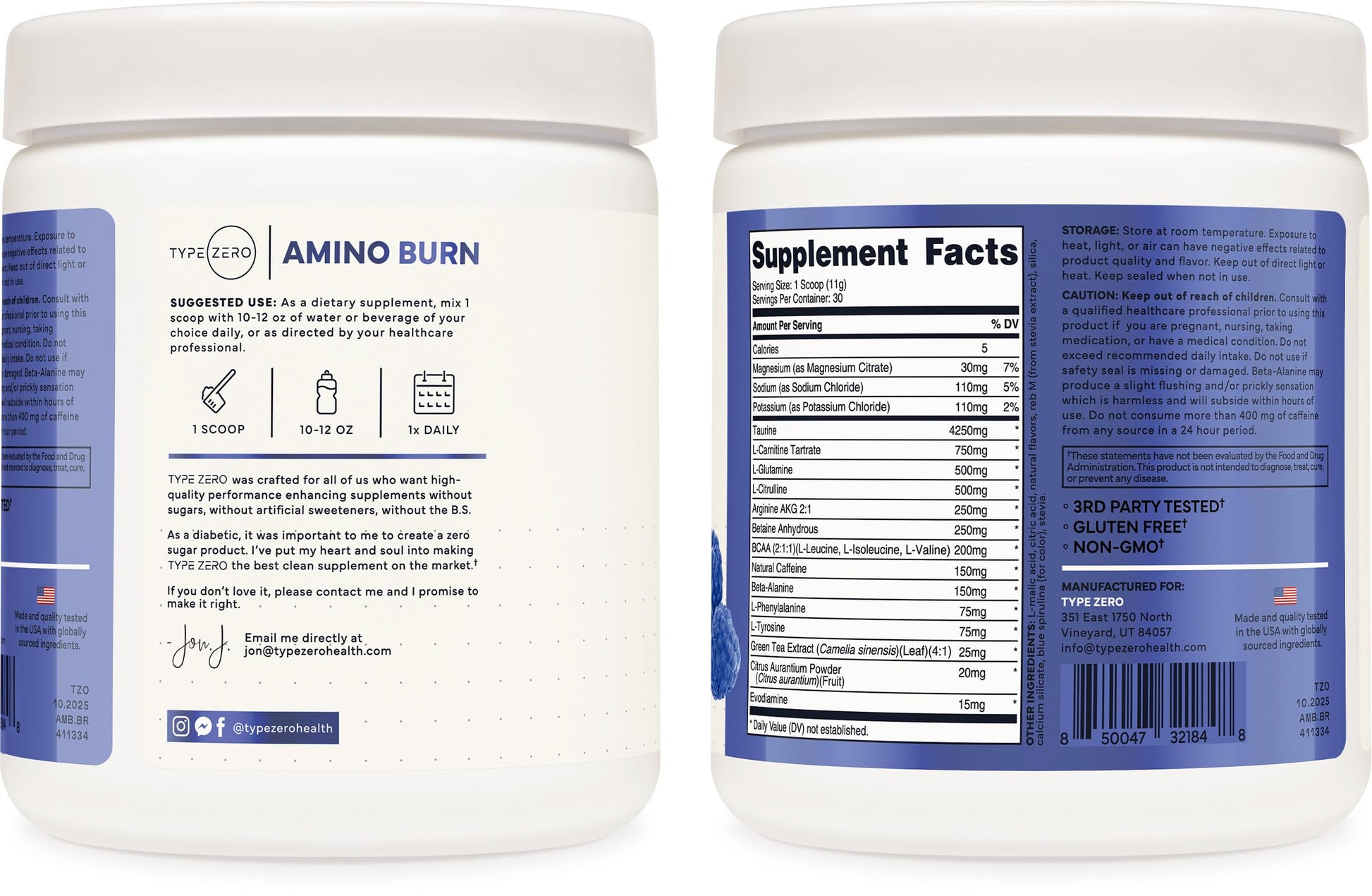 Type Zero Amino Burn - Vegan BCAA + Clean Pre Workout Powder with Arginine AKG, L-Citrulline & Beta Alanine - Amino Acid Clean Energy, Endurance & Hydration Supplement - Blue Raspberry, 30 Servings Type ZeroUS supplements