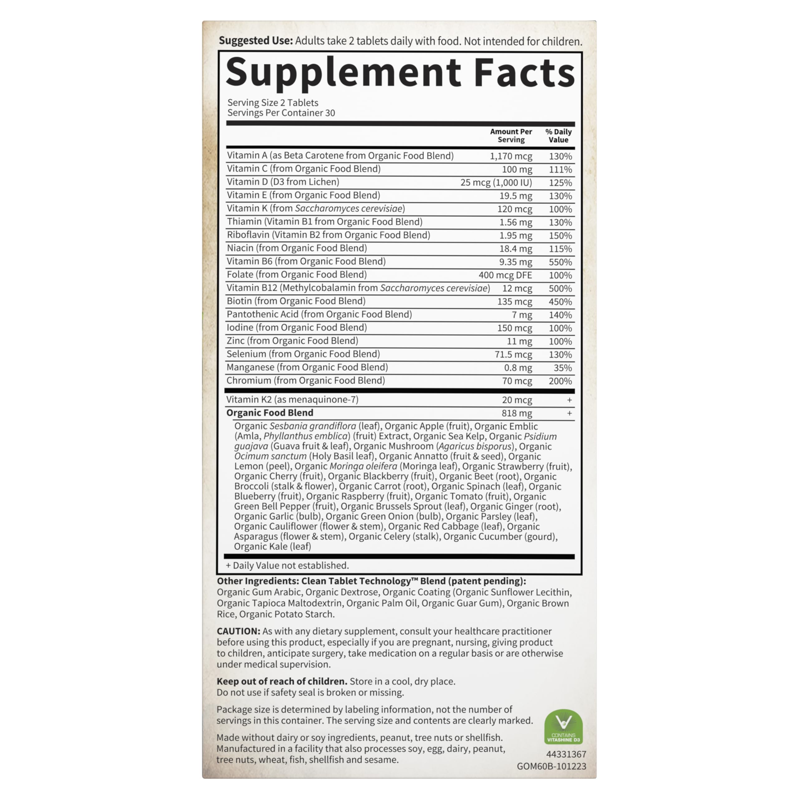 Garden of Life Organics Whole Food Multivitamin for Men, 60 Tablets, Vegan Mens Vitamins and Minerals for Health and Well-Being Garden of LifeAu supplements