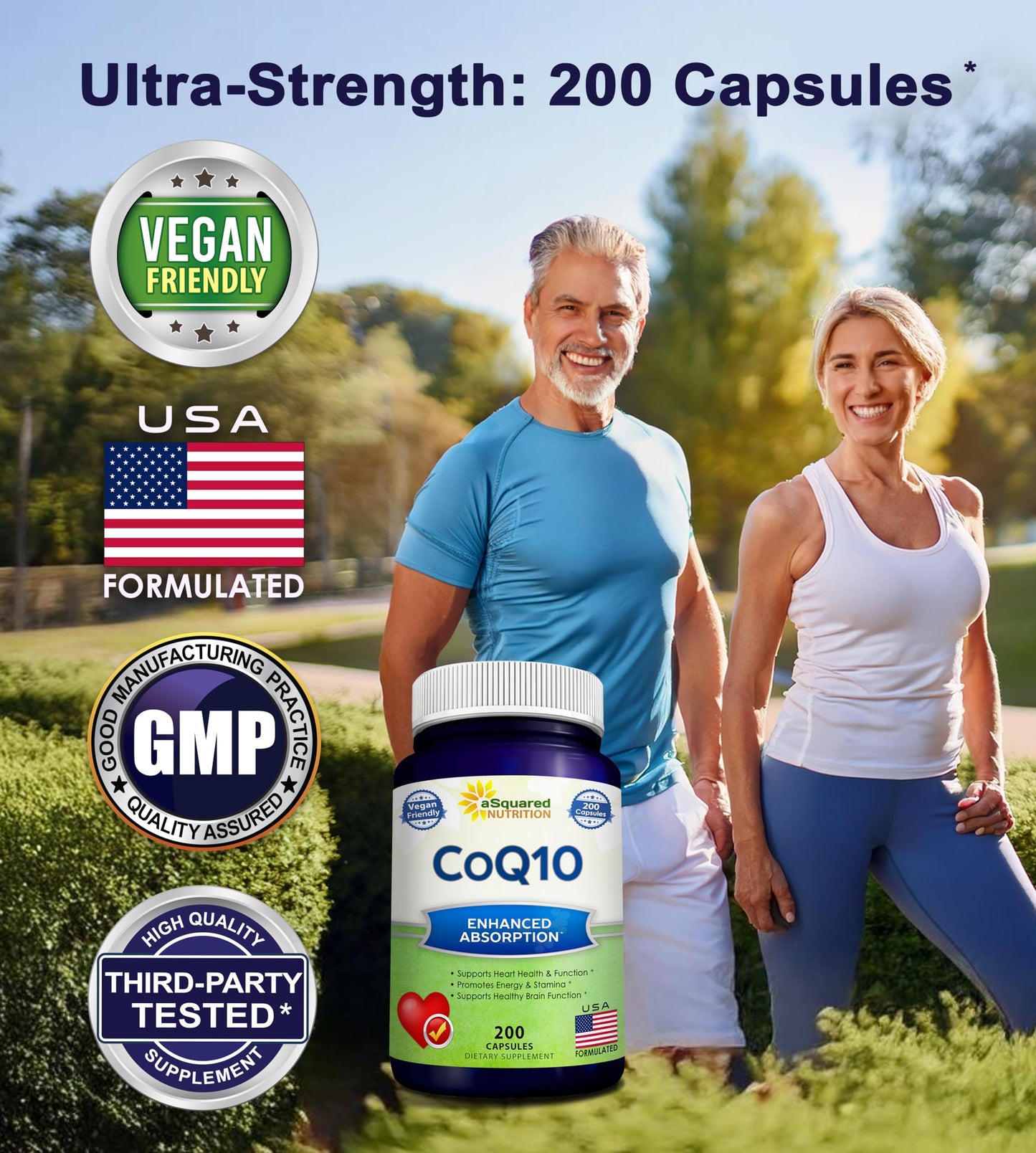 aSquared Nutrition CoQ10 (400mg Max Strength, 200 Capsules) - High Absorption Vegan Coenzyme Q10 Powder - Ubiquinone Supplement Pills, Extra Antioxidant CO Q-10 aSquared NutritionUS supplements
