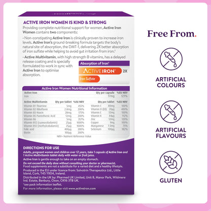Active Iron Supplement 25mg + Multivitamin for Women – Clinically Proven to Increase Energy & Reduce Tiredness – Gentle ACTIVEIRONUS supplements