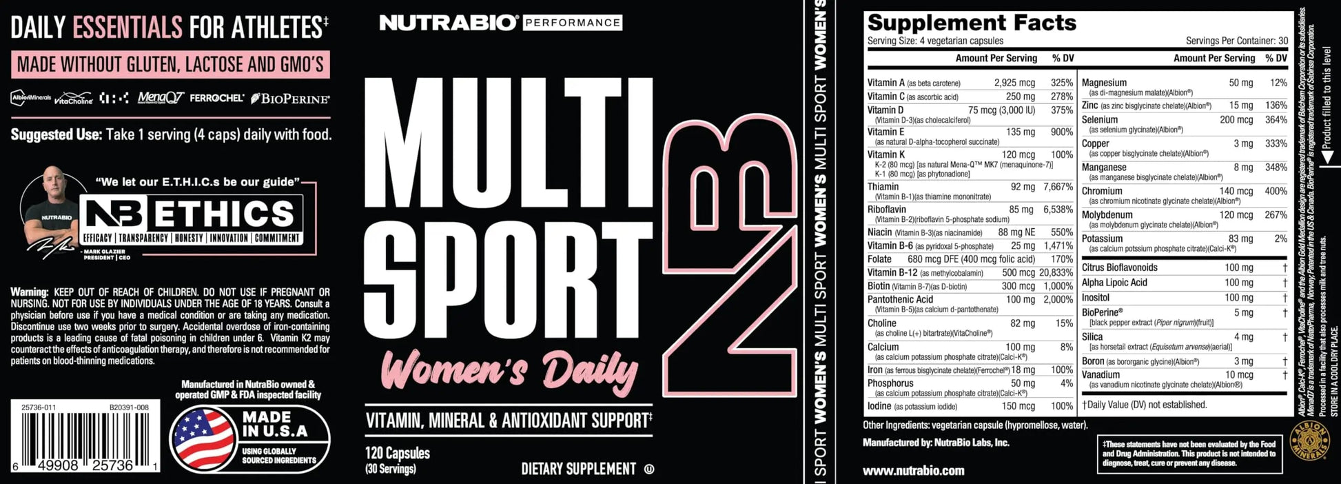 NutraBio Multisport for Women - Womens MultiVitamin - 33 Vitamins, Minerals, Micronutrients - Rich in Antioxidants NutraBioAu supplements